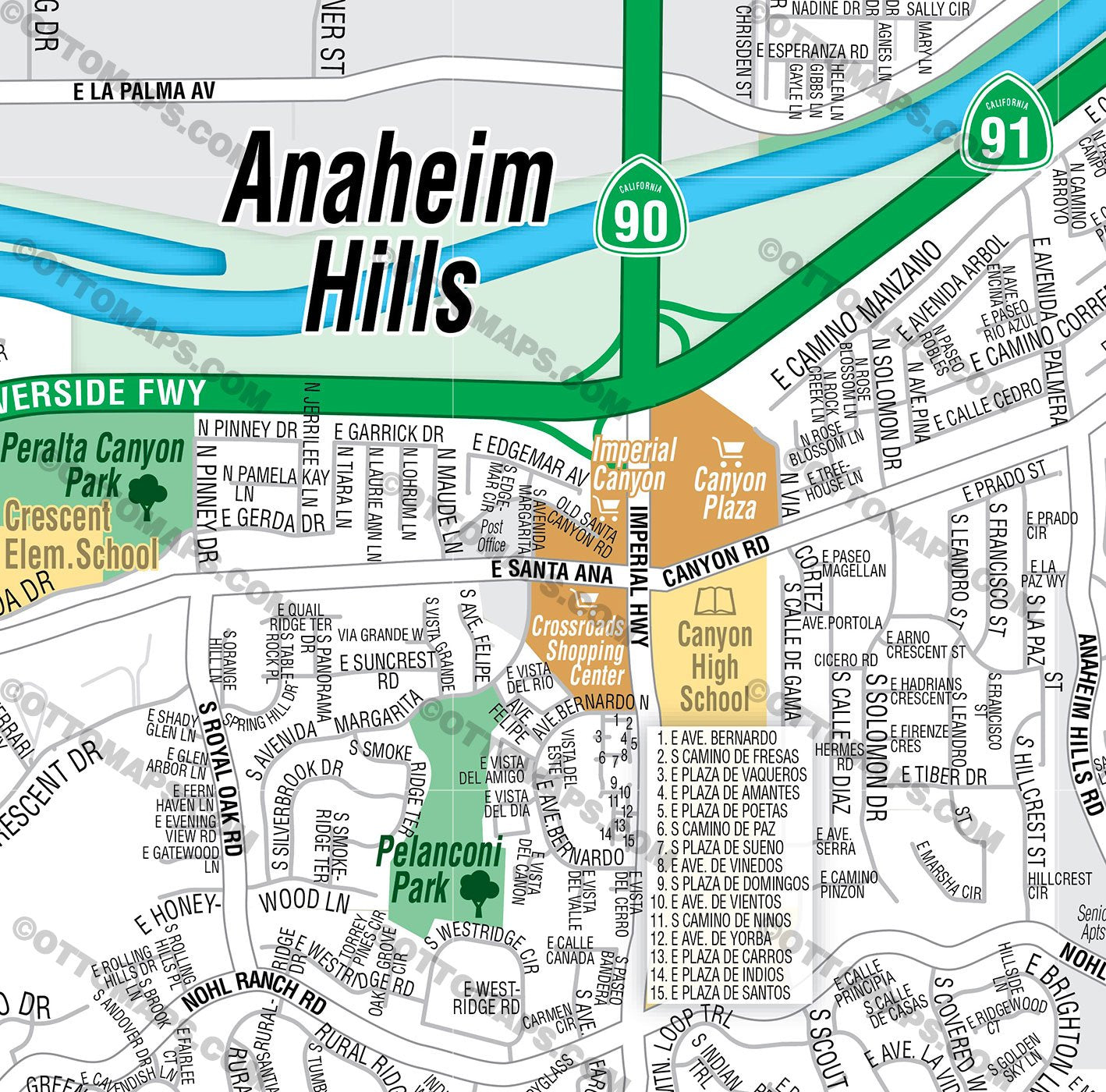 Anaheim Hills Street Map, Orange County, CA