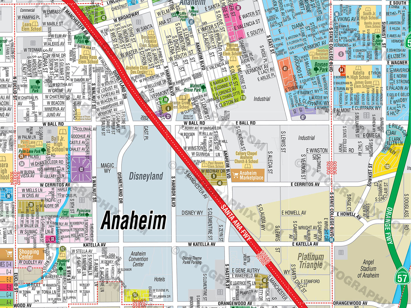 Anaheim Map, Orange County, CA - FILES - PDF and AI, editable, vector, royalty free