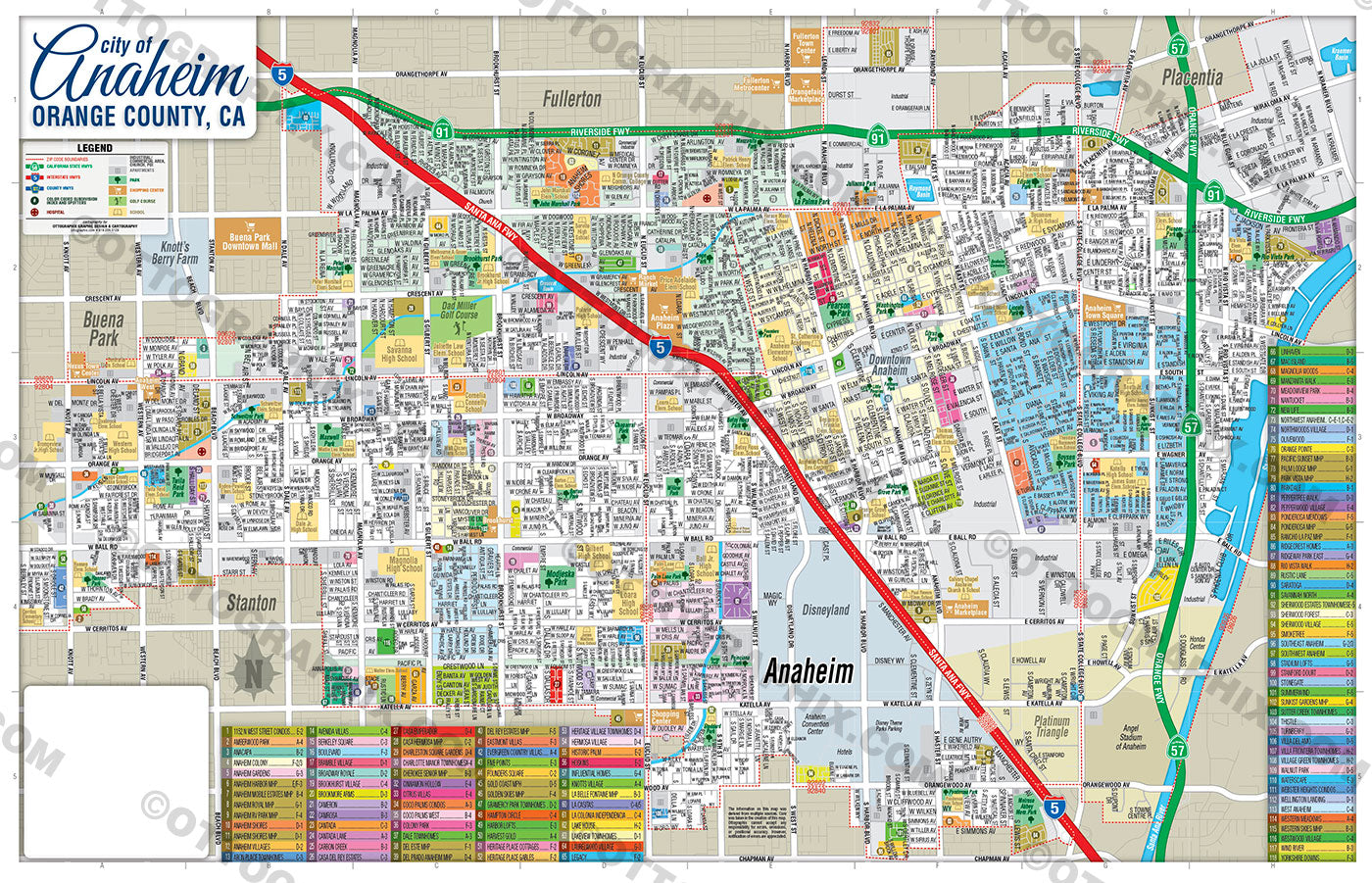 Anaheim Map, Orange County, CA - FILES - PDF and AI, editable, vector, royalty free