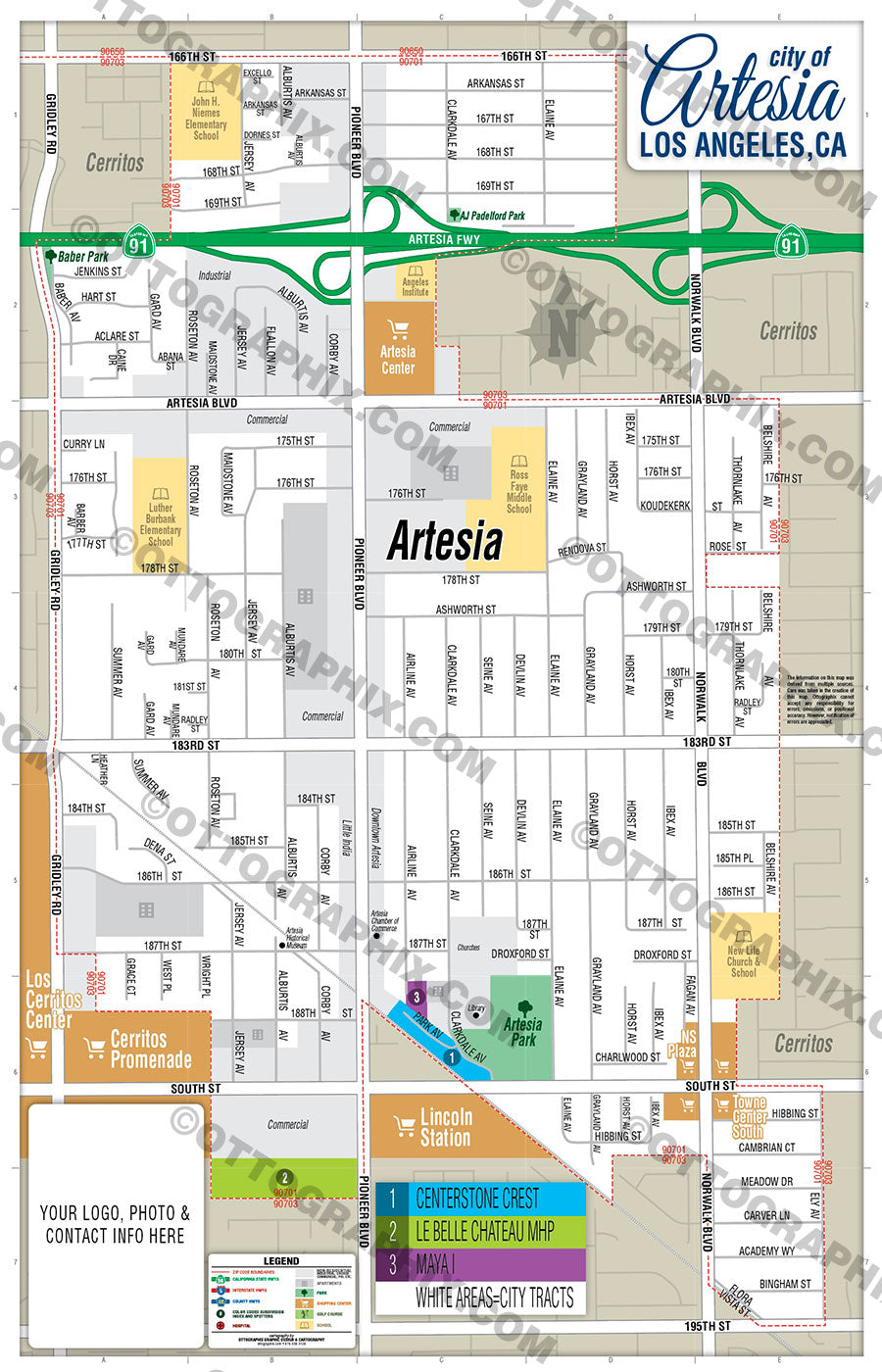 Artesia Map, Los Angeles County, CA - FILES - PDF and AI, editable, vector, royalty free