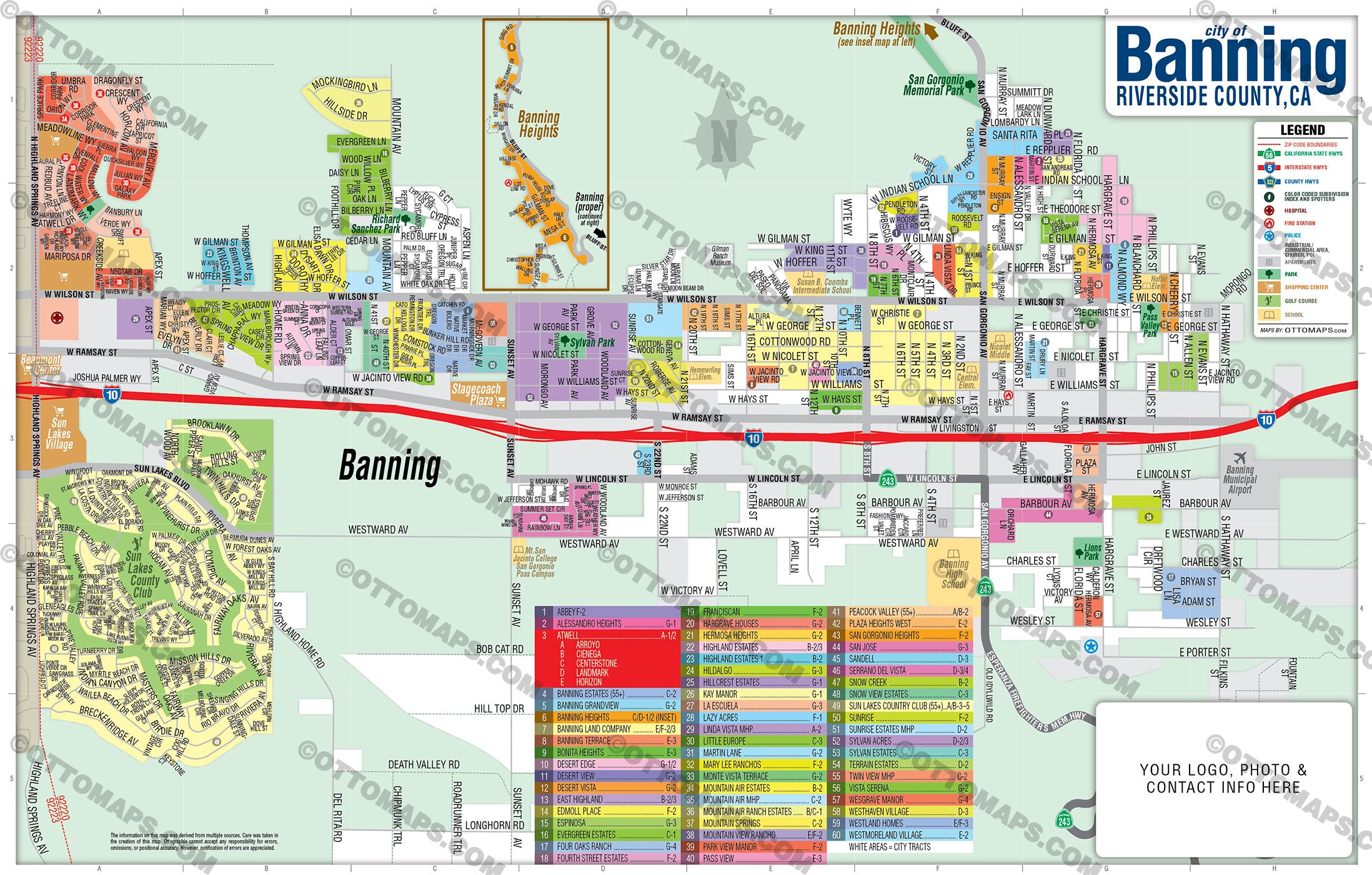 Banning Map, Riverside County, CA - FILES - PDF and AI, editable, vector, royalty free