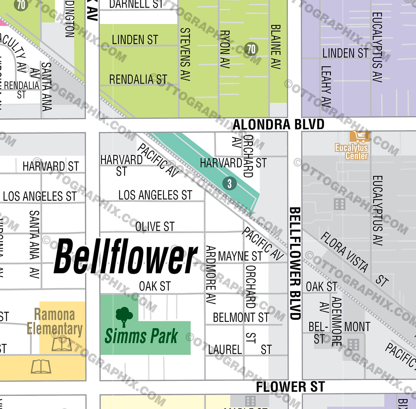 Bellflower Map - PDF, editable, royalty free