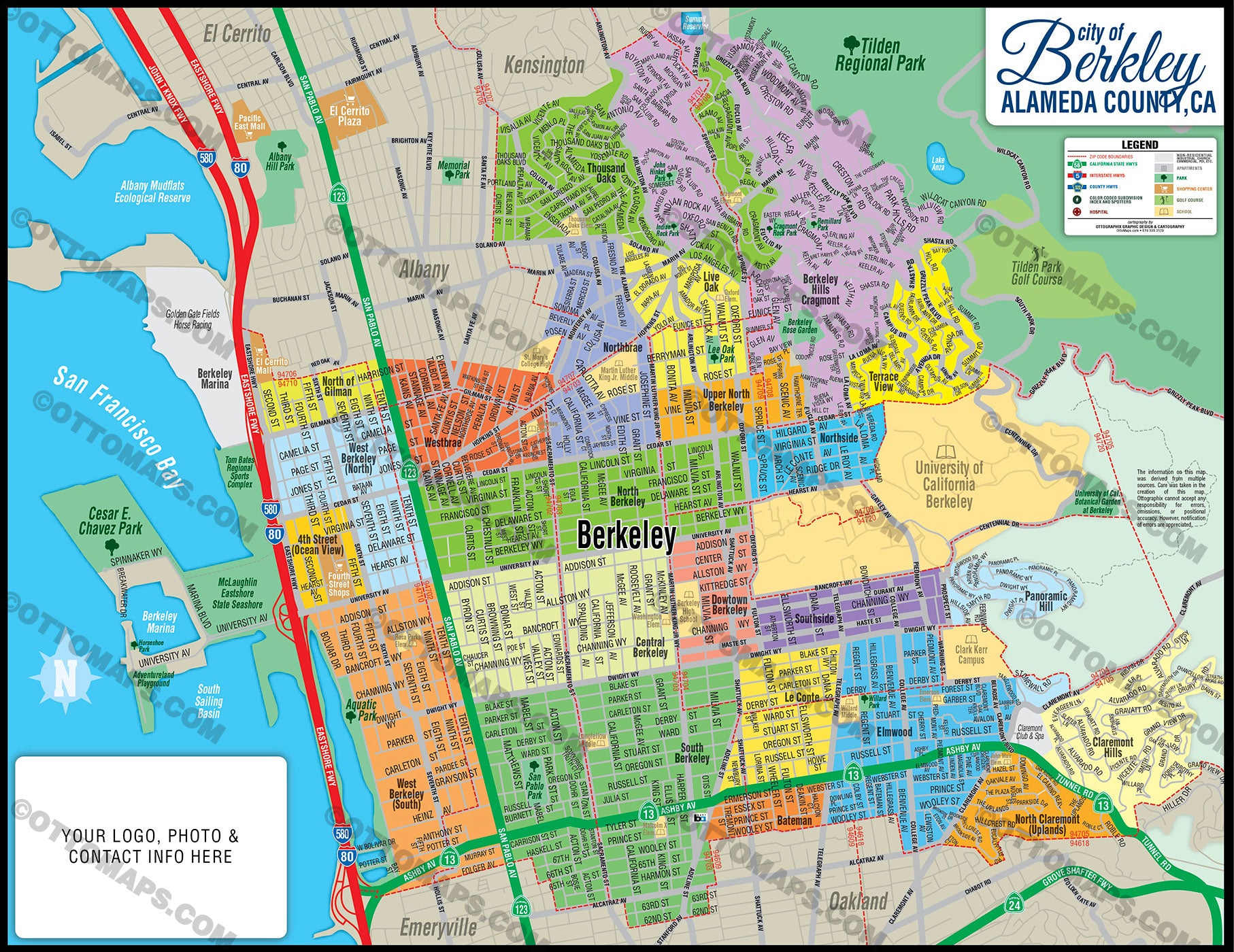 Berkley Map, Alameda County, CA - FILES - PDF and AI, editable, vector, royalty free