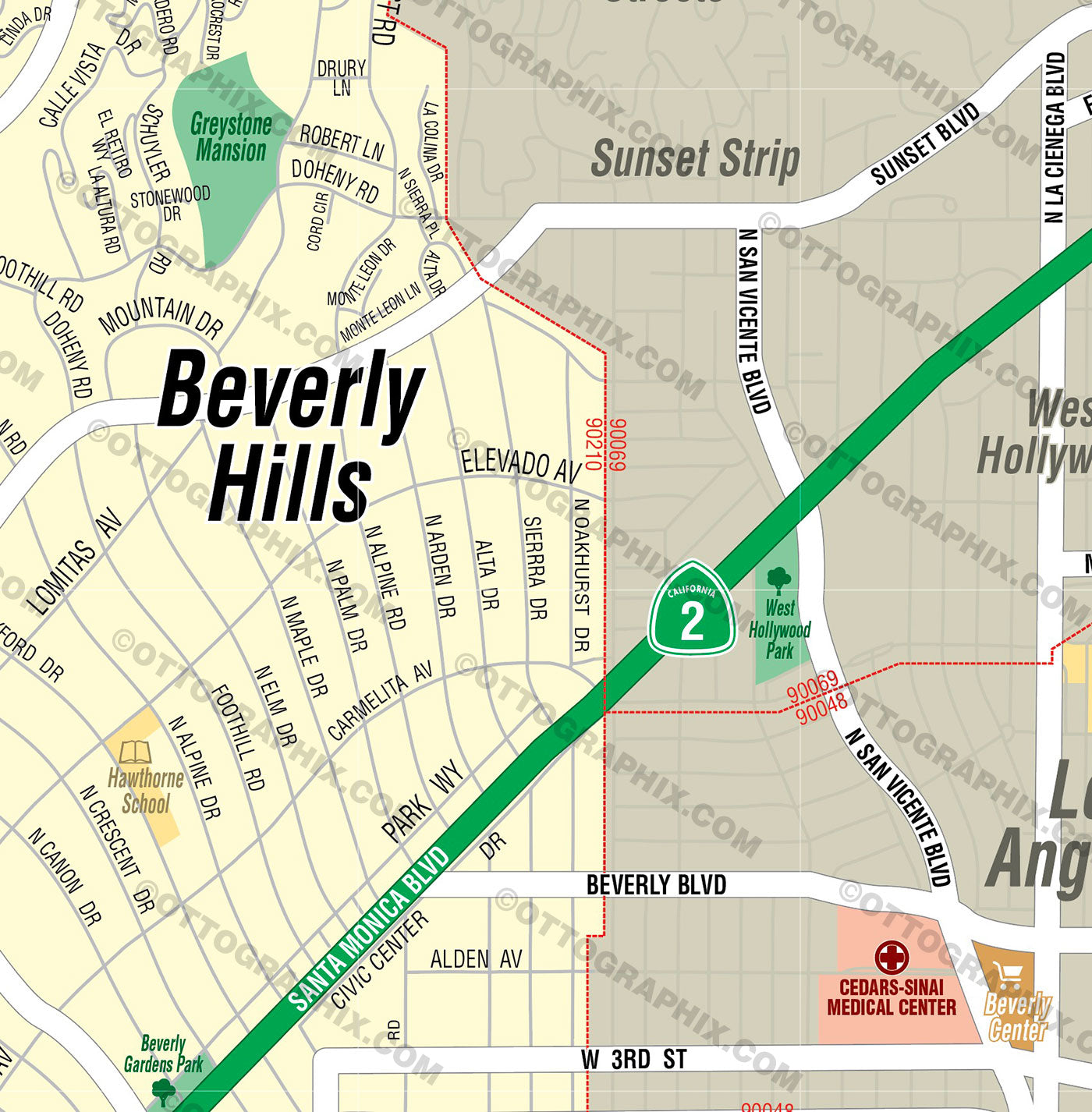 Beverly Hills Map - PDF, editable, royalty free