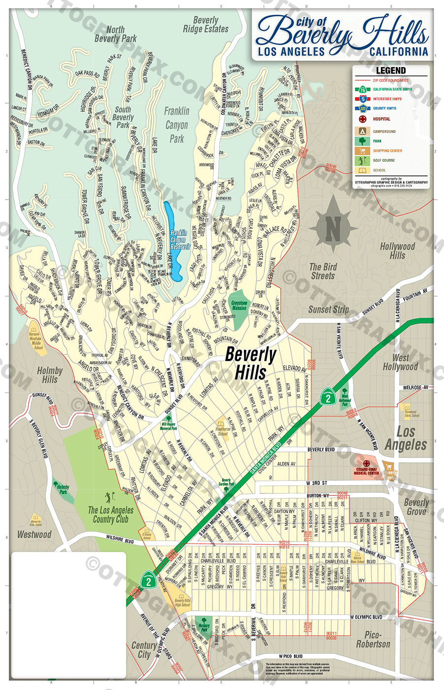 Beverly Hills Map - PDF, editable, royalty free