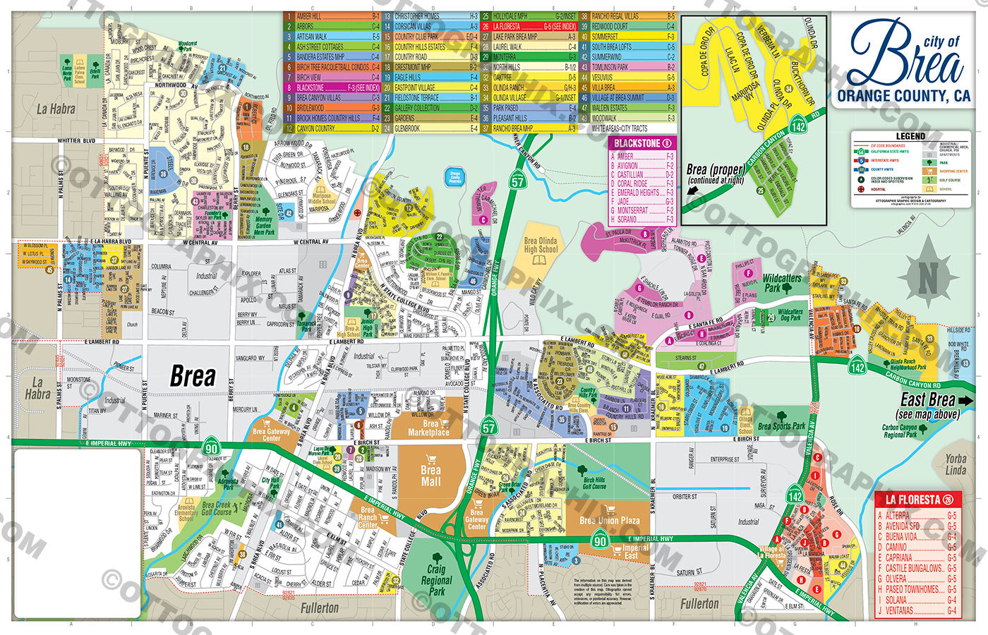 Brea Map, Orange County, CA - FILES - PDF and AI, editable, vector, royalty free