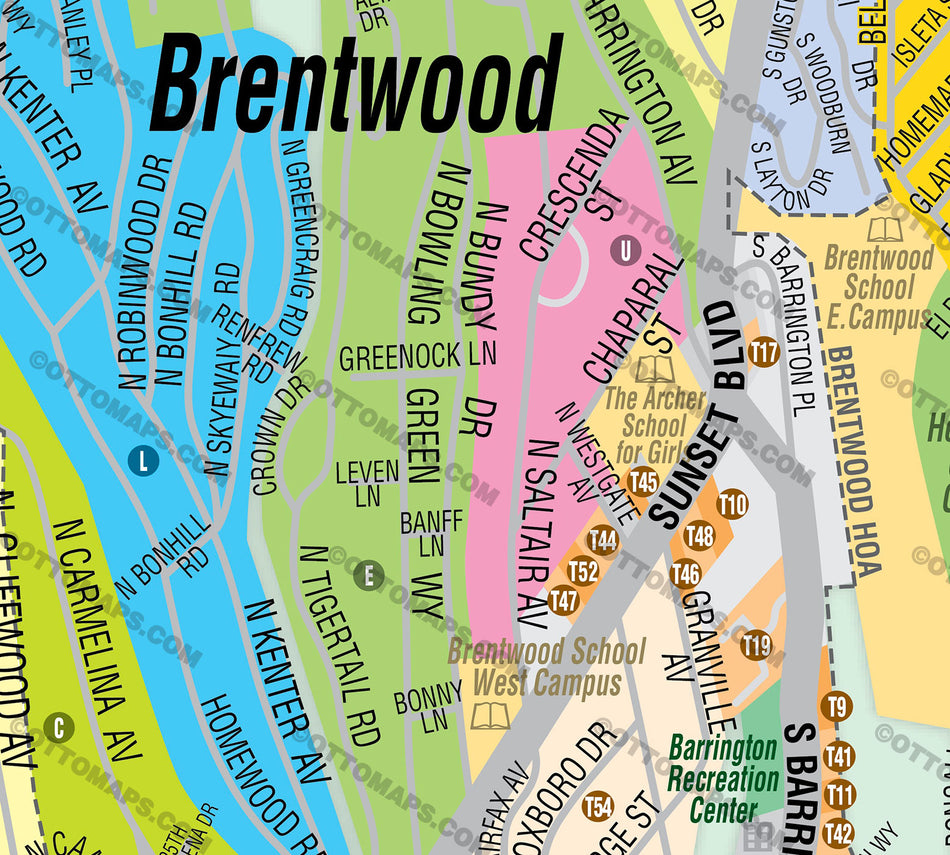 Brentwood Map, Los Angeles County, CA - FILES - PDF and AI, editable ...