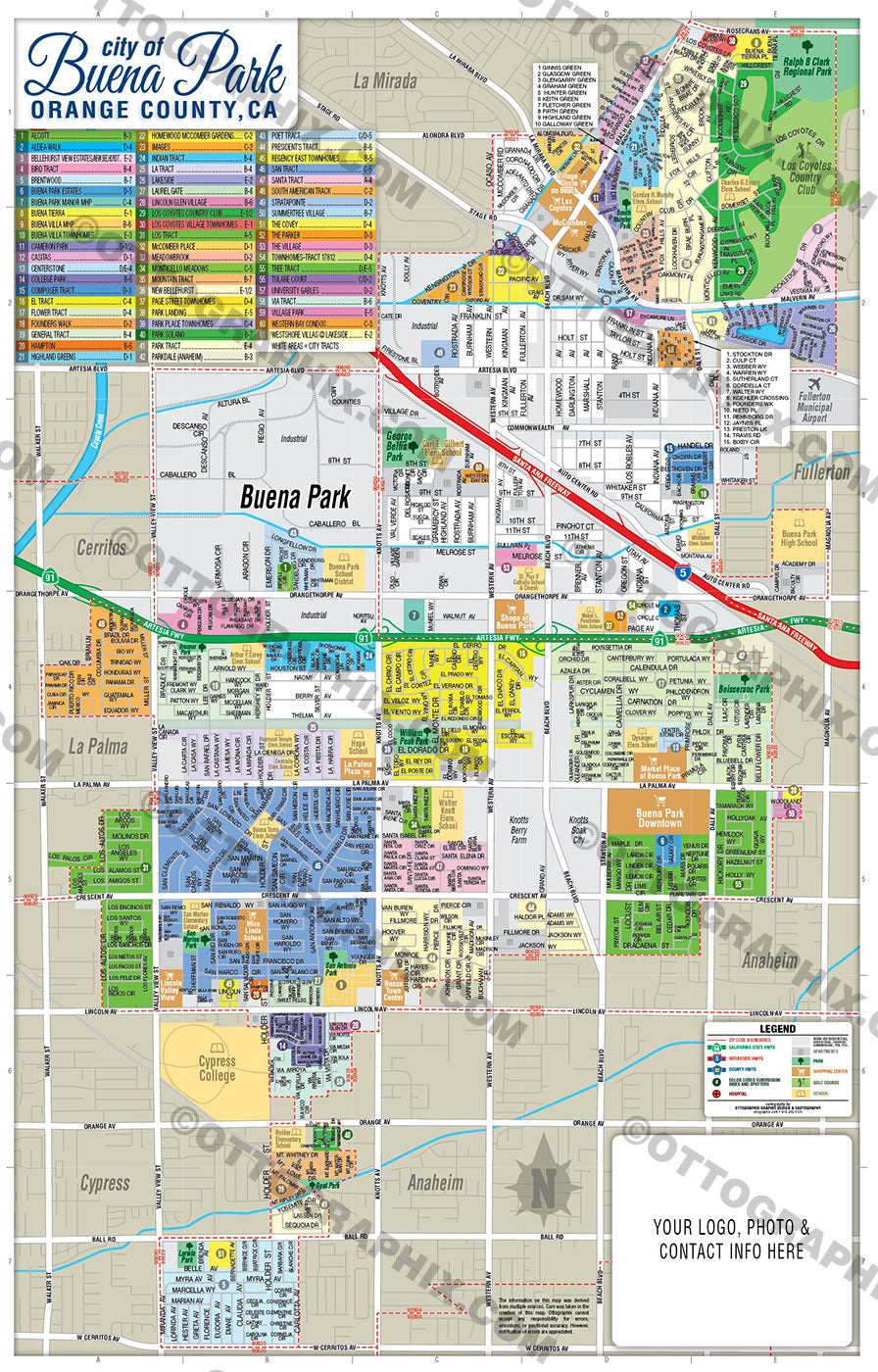 Buena Park Map, Orange County, CA - FILES - PDF and AI, editable, vector, royalty free