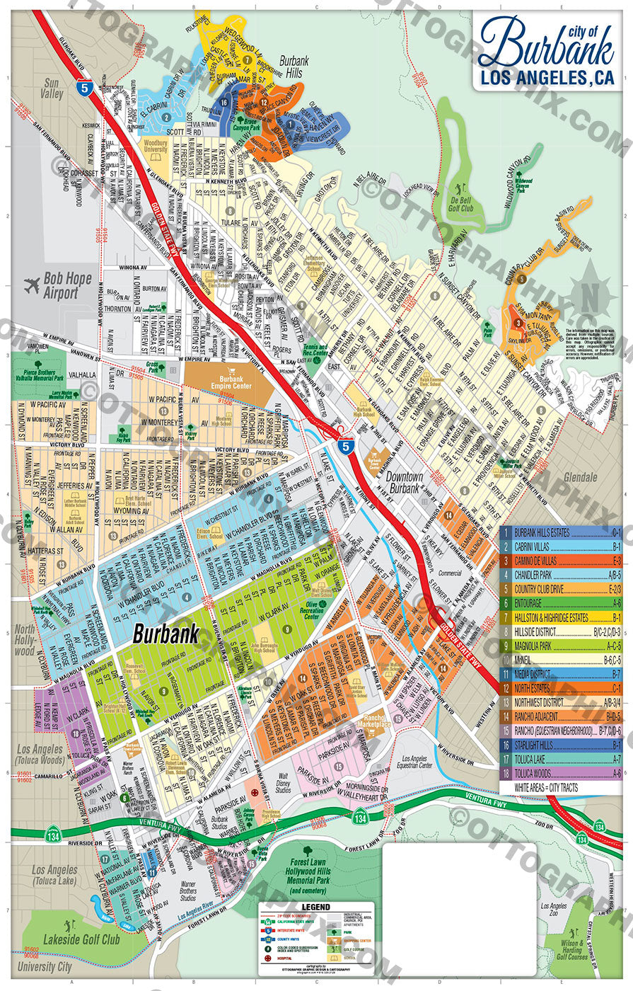 Burbank Map - PDF, editable, royalty free