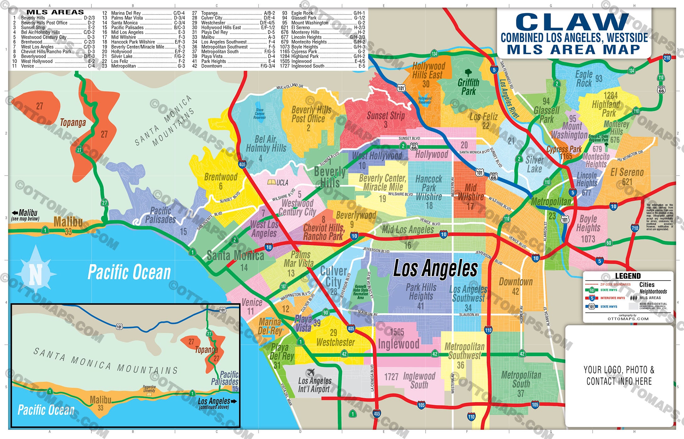 CLAW - Combined Los Angeles Westside MLS Area Map - FILES - PDF and AI, layered, editable, vector, royalty free