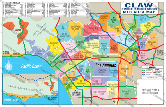 CLAW Map - Los Angeles Westside MLS Area Map - PDF, editable, royalty free
