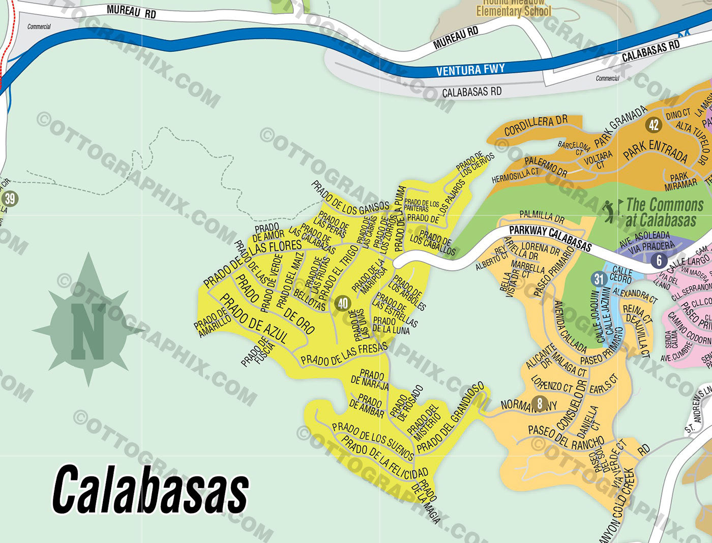 Calabasas Map, Los Angeles County, CA - FILES - PDF and AI, editable, vector, royalty free