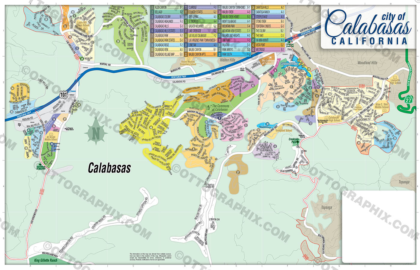 Calabasas Map, Los Angeles County, CA - FILES - PDF and AI, editable, vector, royalty free