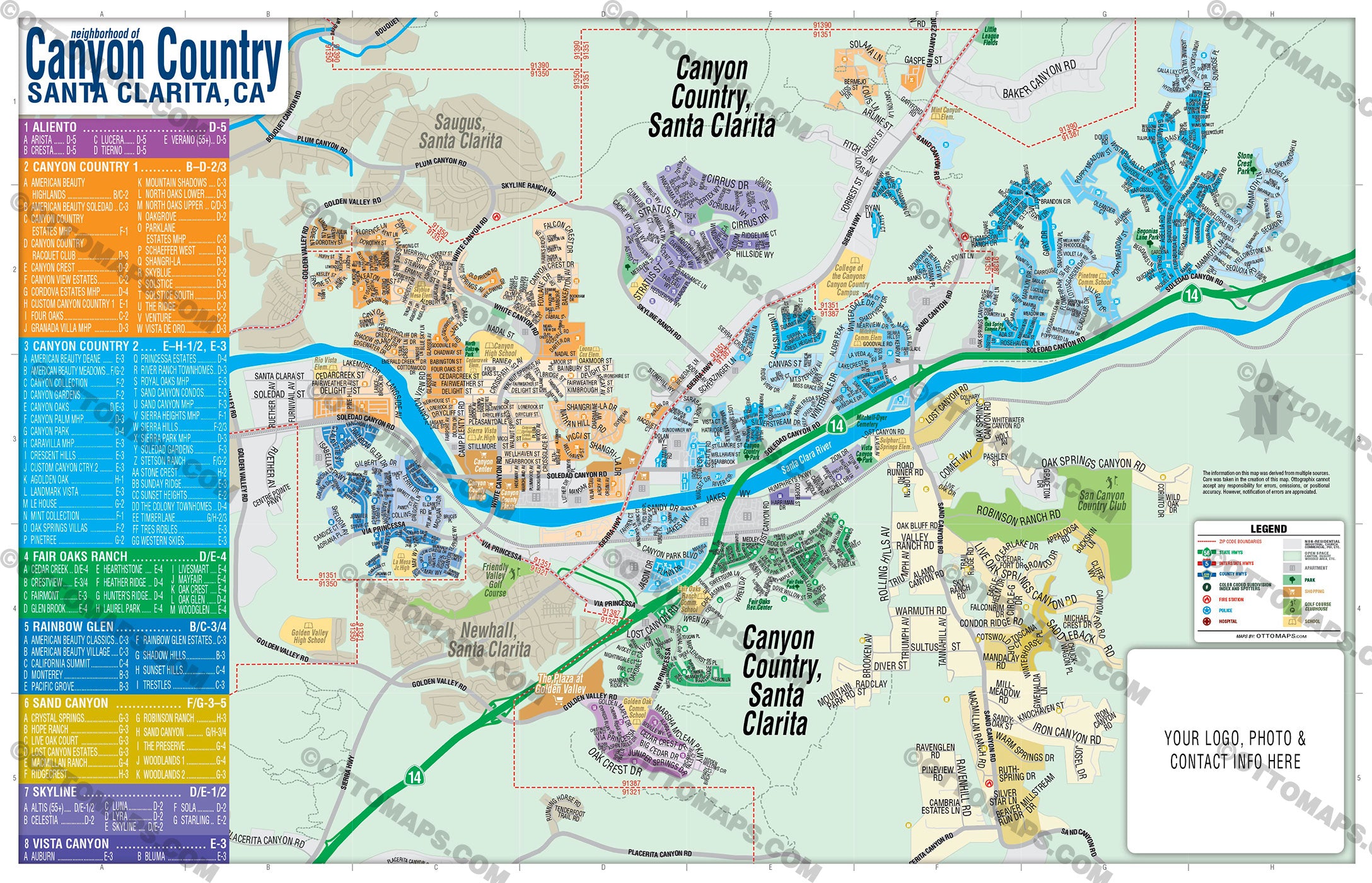 Canyon Country Map, Santa Clarita, CA - FILES - PDF and AI, editable, vector, royalty free