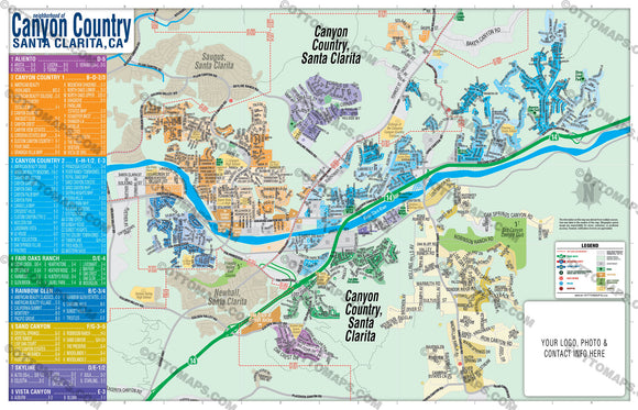 Canyon Country Map, Santa Clarita, - pdf, editable, royalty free