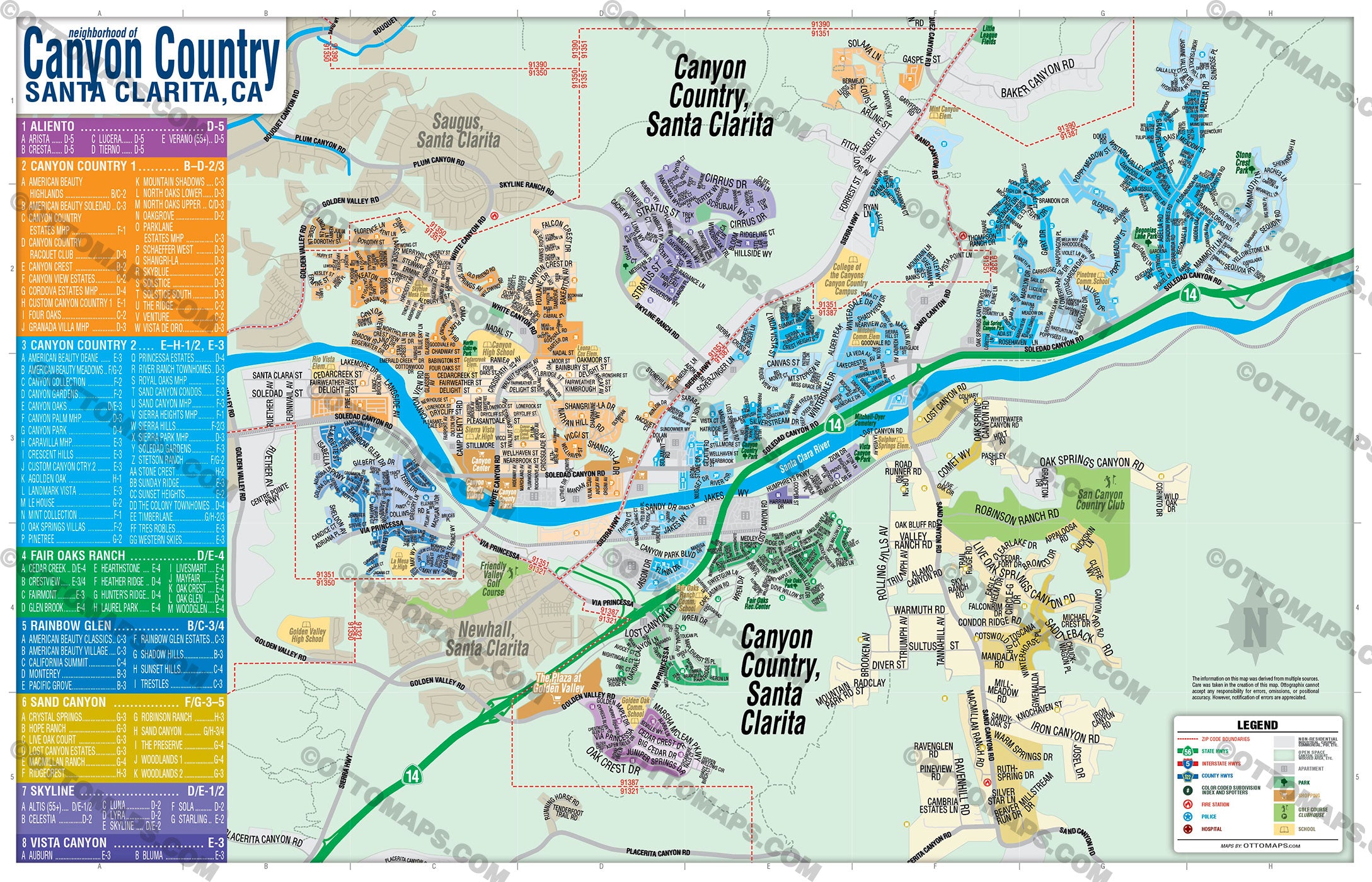 Canyon Country Map, Santa Clarita, - pdf, editable, royalty free