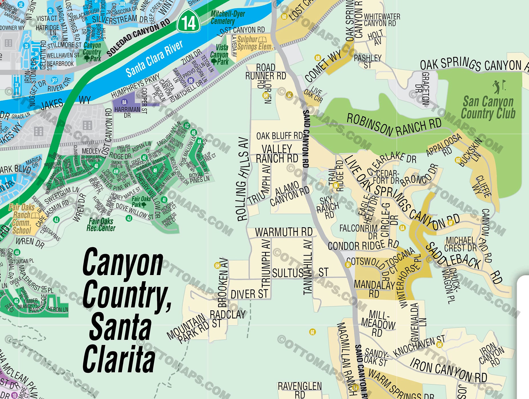 Canyon Country Map, Santa Clarita, - pdf, editable, royalty free