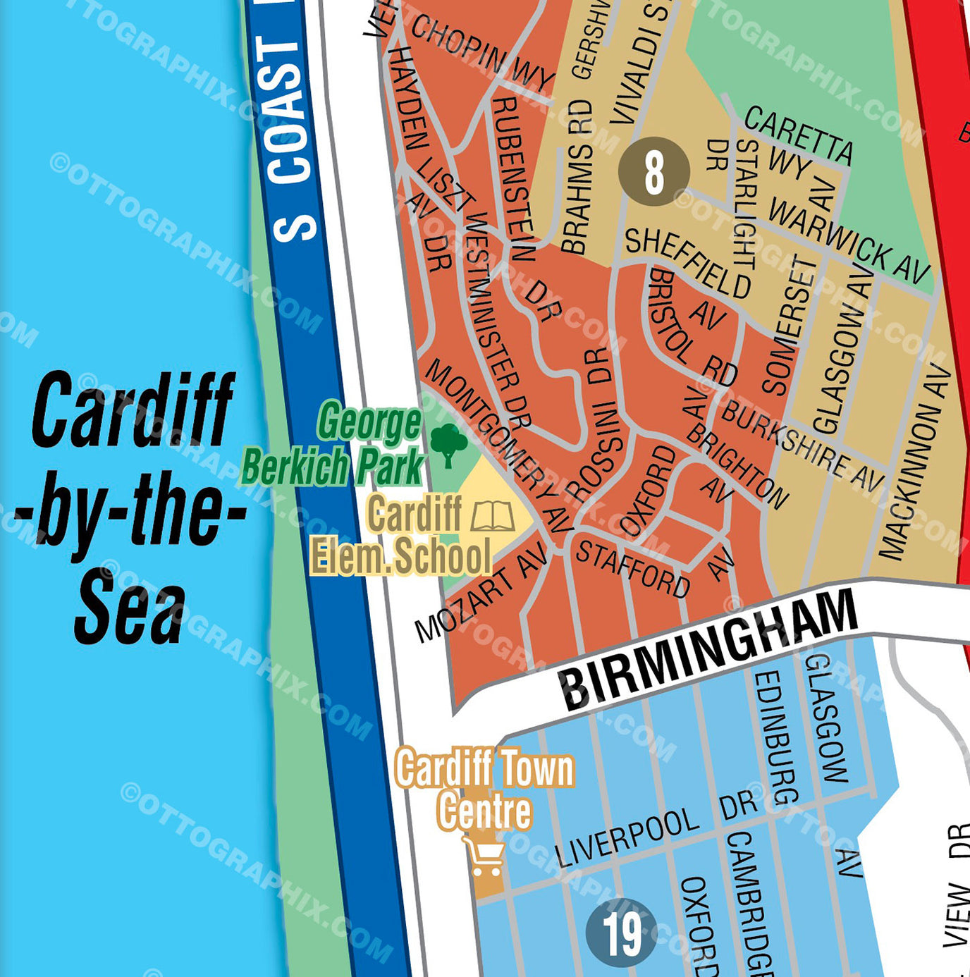 Cardiff by the Sea Map, San Diego County, CA - FILES - PDF and AI, editable, vector, royalty free