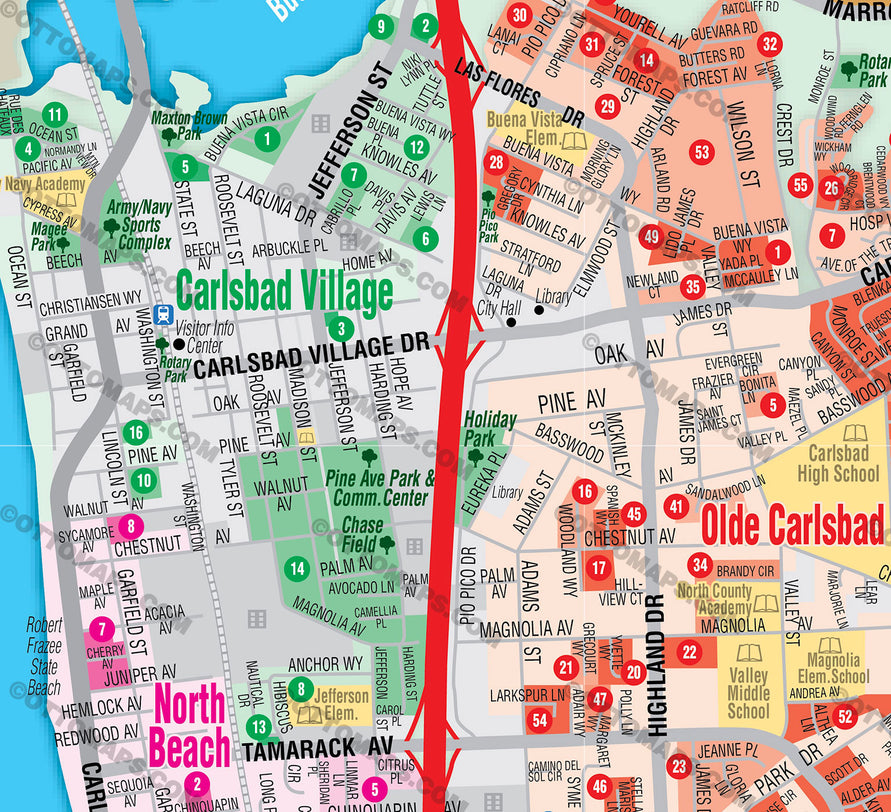 Carlsbad Map - FULL, San Diego County, CA - FILES - PDF and AI, editable, vector, royalty free