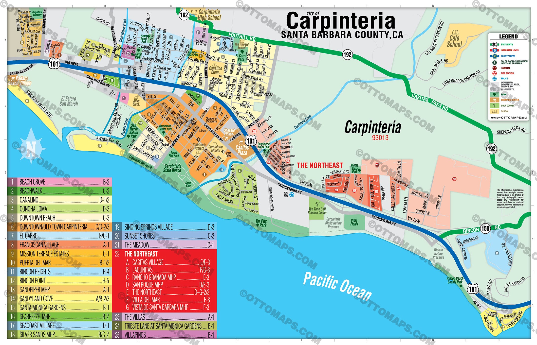 Carpinteria Map, Santa Barbara County, CA - FILES - PDF and AI, editable, vector, royalty free