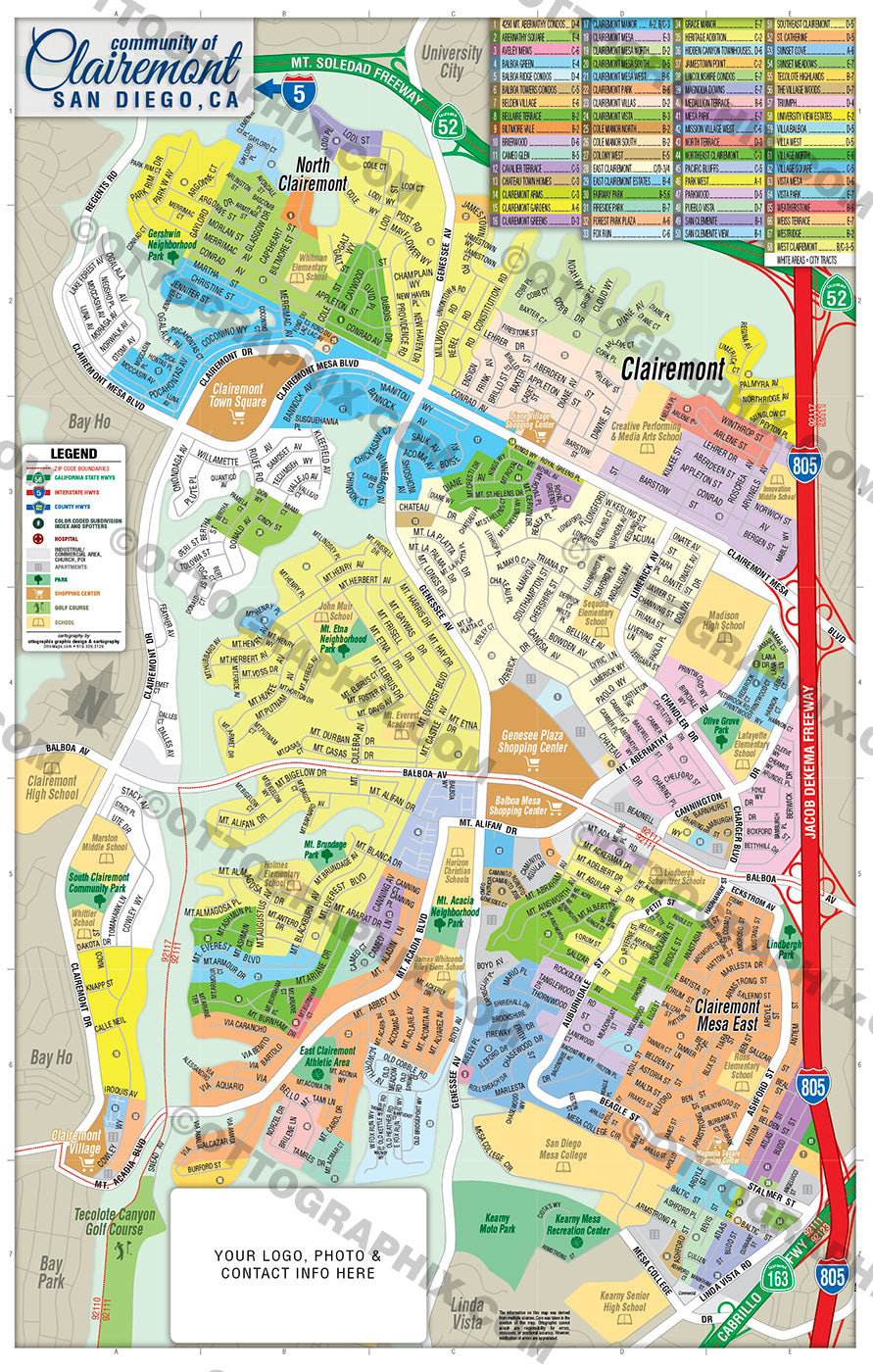 Clairemont Map, San Diego County, CA