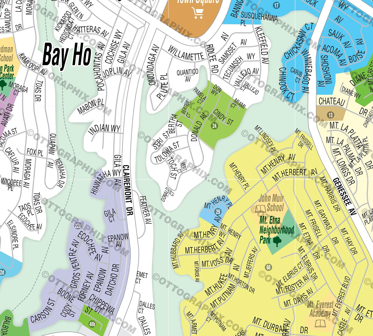 Clairemont, Bay Ho and Bay Park Map - 92117 Area, San Diego County, CA