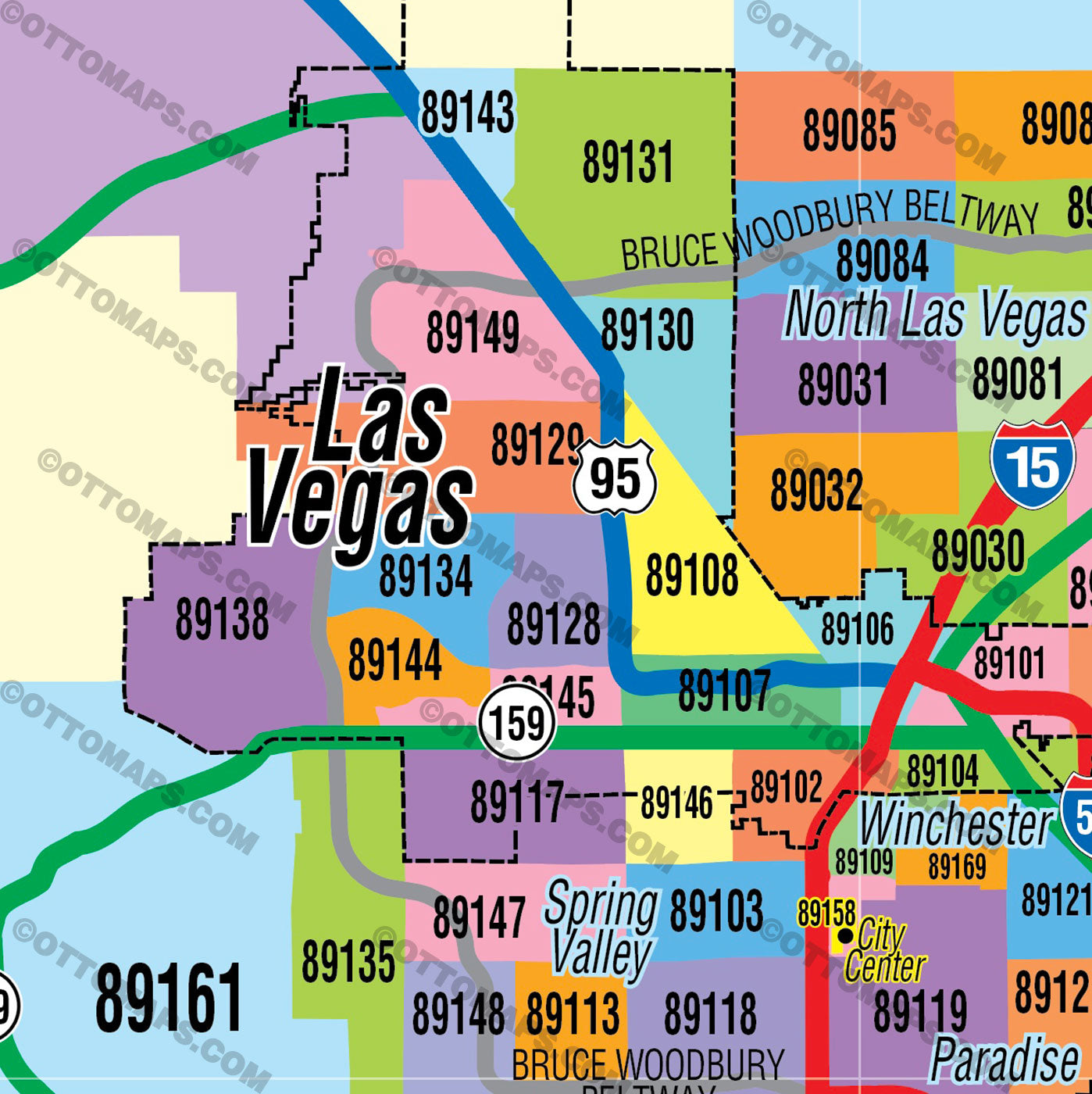 Clark County Nevada Zip Code Map - PDF, editable, royalty free