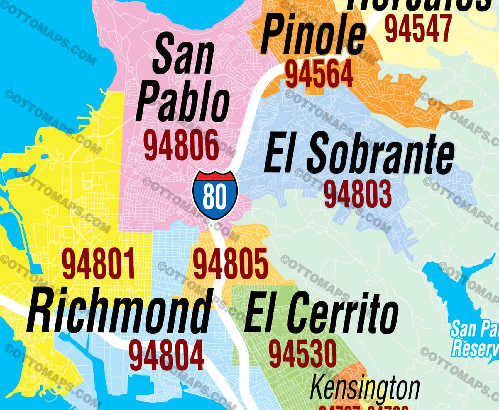 Contra Costa County Zip Code Map - FILES - PDF and AI, editable, vector, royalty free