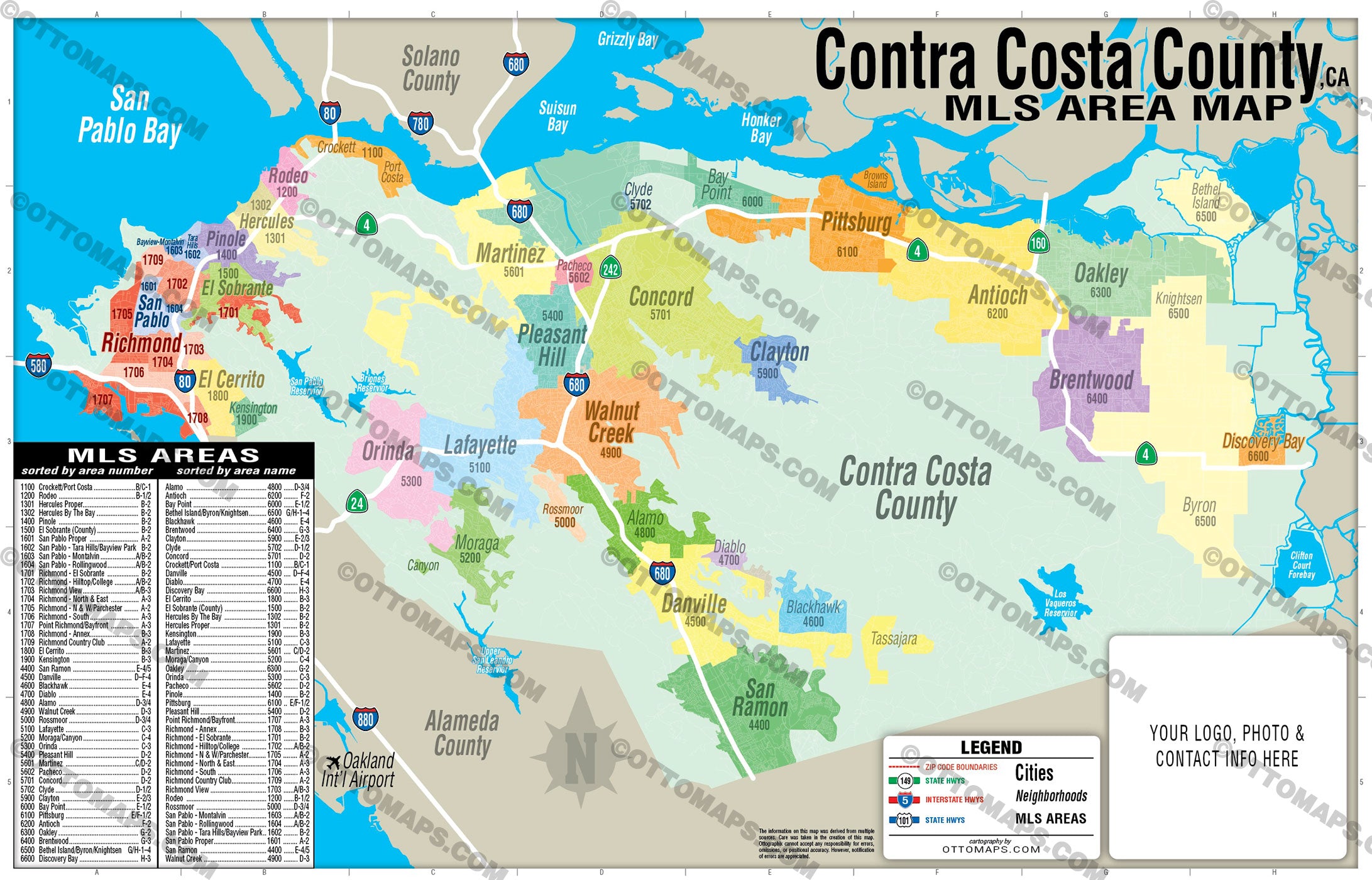 Contra Costa County MLS Area Map - California - FILES - PDF and AI, editable, vector, royalty free