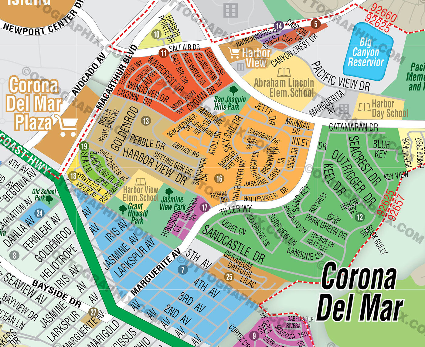 Corona Del Mar Map, Orange County, CA - FILES - PDF and AI, editable, vector, royalty free