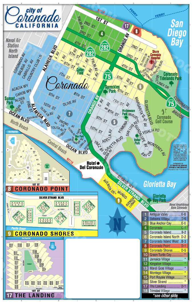 Coronado Map (3 options (Full, North & South), San Diego County, CA