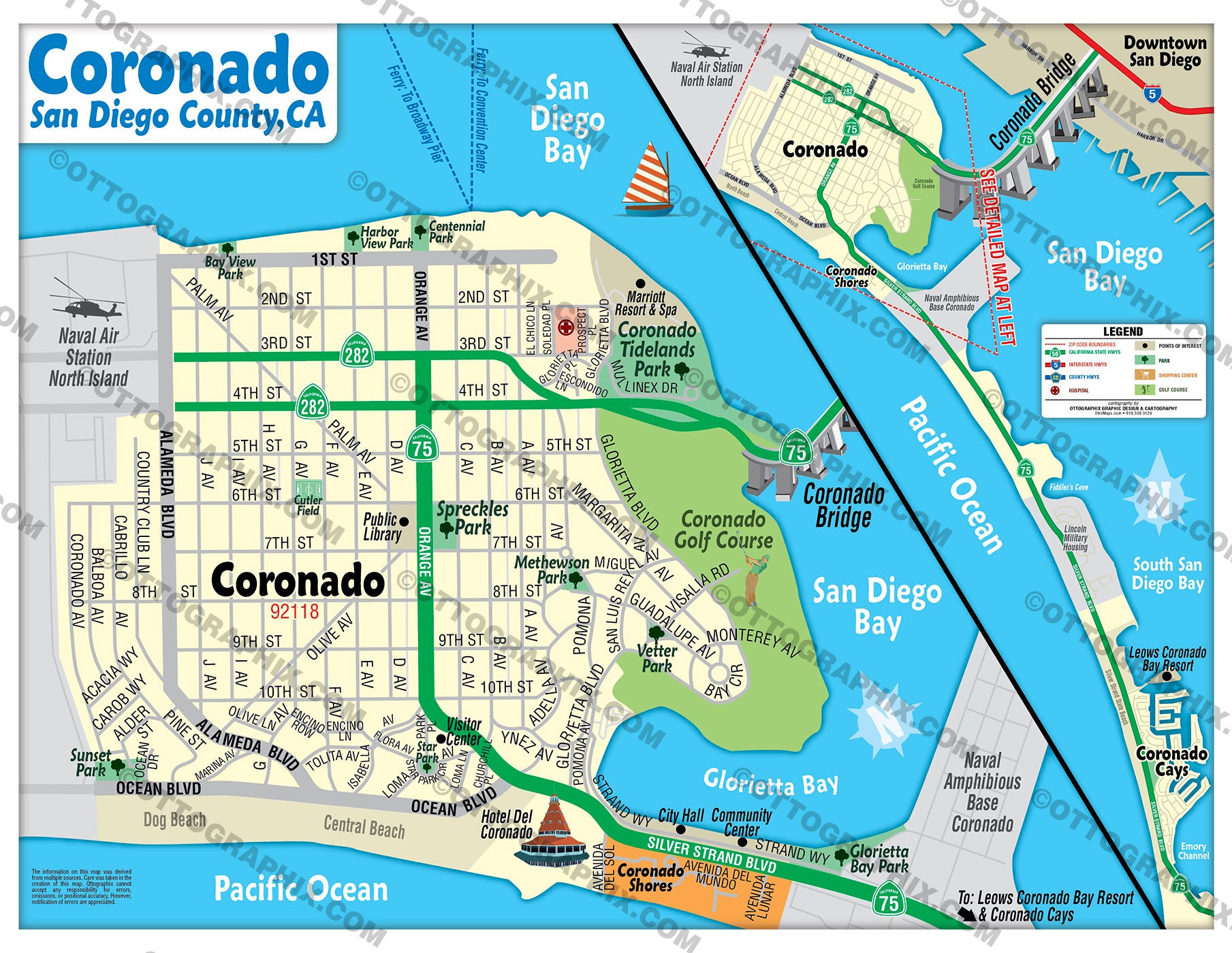 Coronado Tourist Map, San Diego County, CA