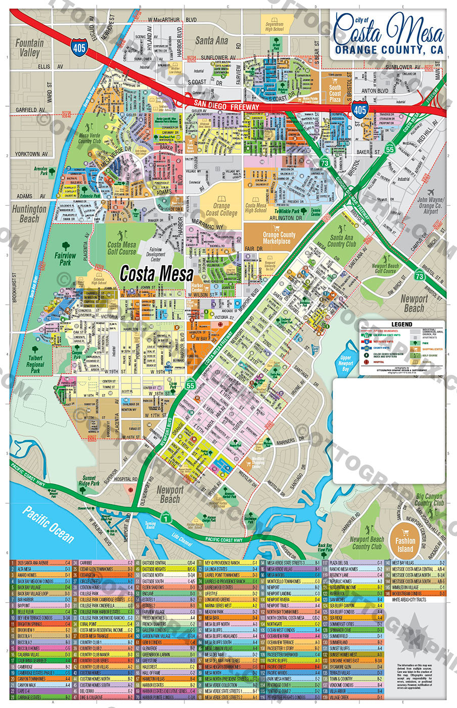 Costa Mesa Map, Orange County, CA - FILES - PDF and AI, editable, vector, royalty free