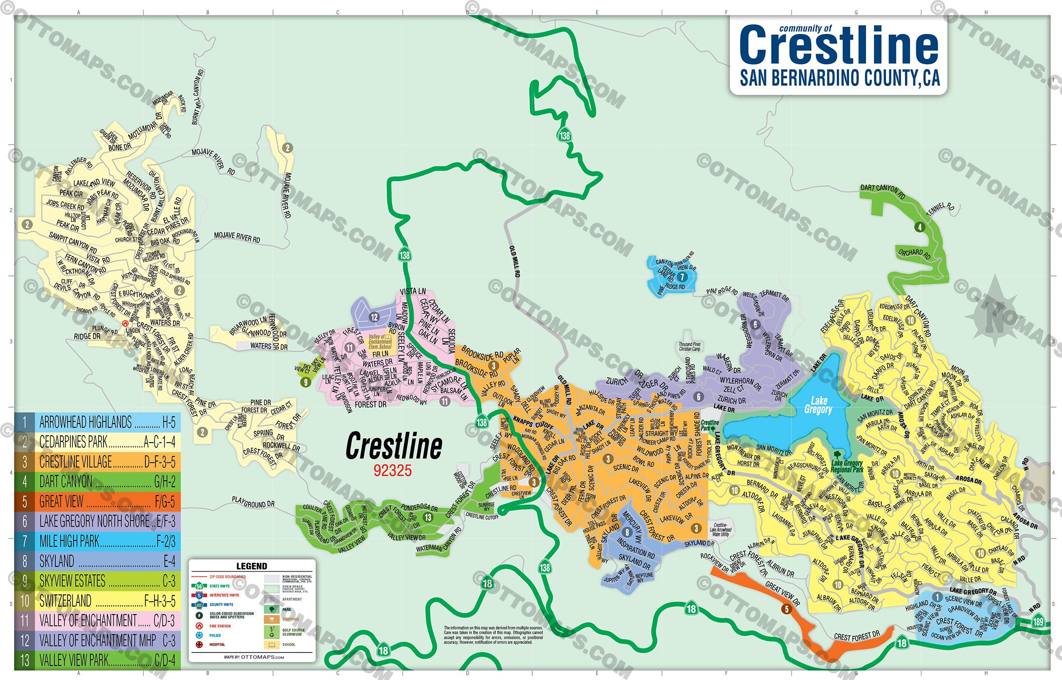 Crestline Map - PDF, editable, royalty free