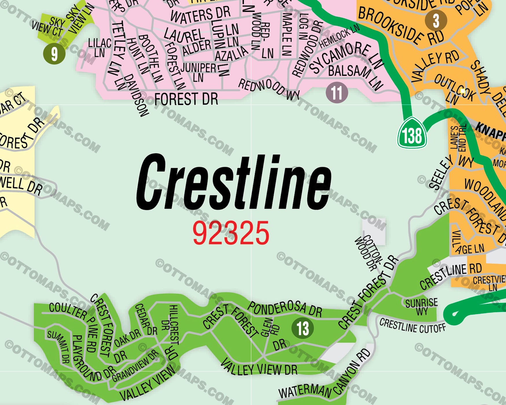 Crestline Map - PDF, editable, royalty free