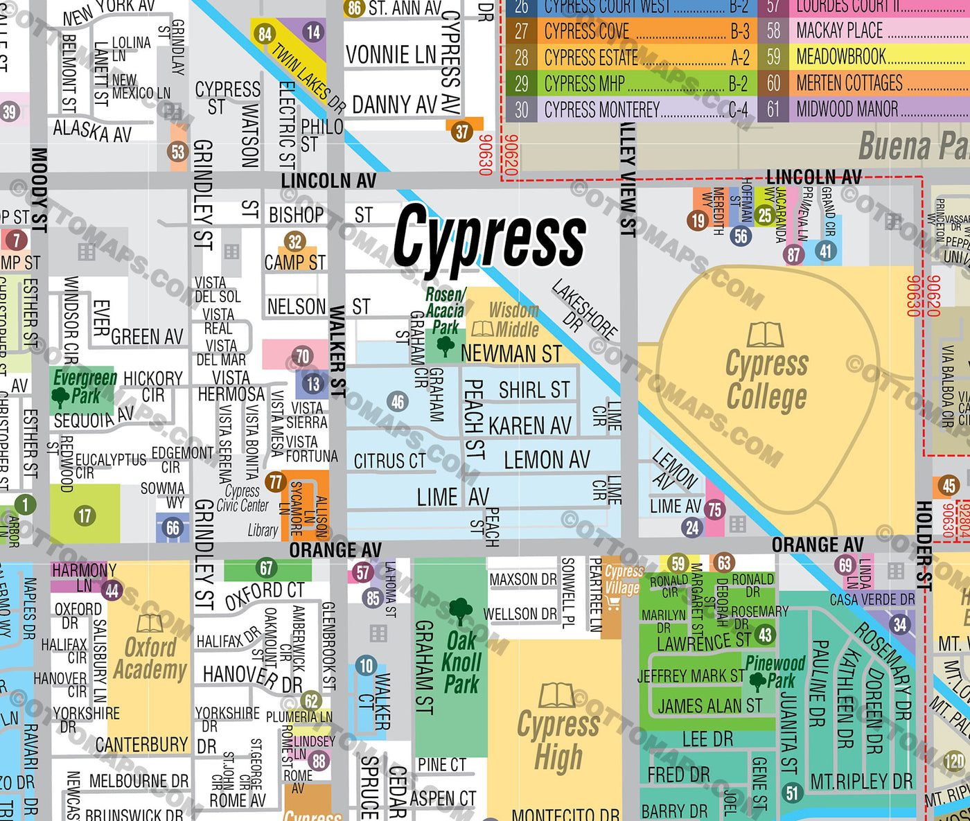 Cypress Map, Orange County, CA - FILES - PDF and AI, editable, vector, royalty free