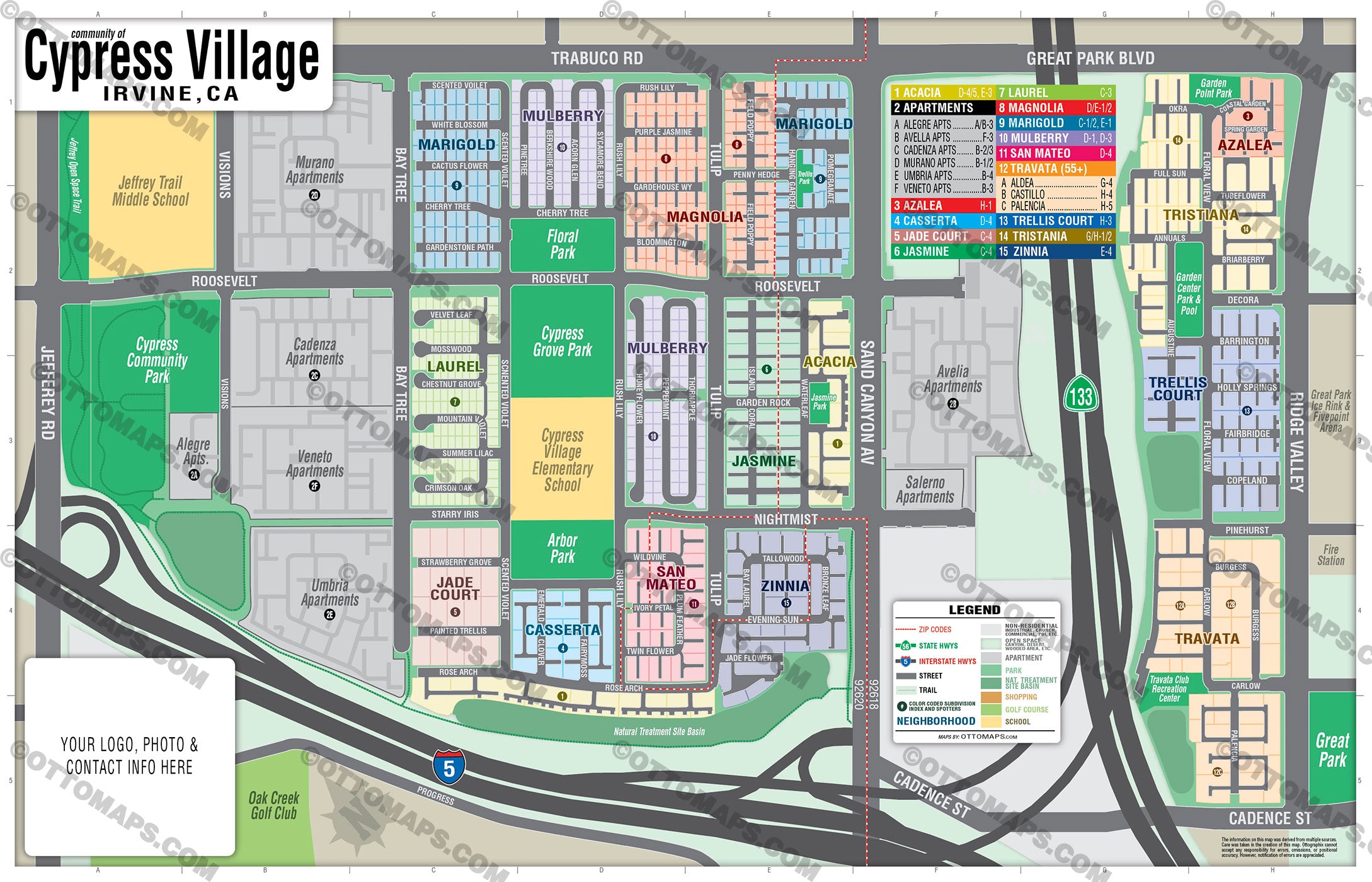 Cypress Village Map, Irvine, CA - FILES - PDF and AI, editable, vector, royalty free