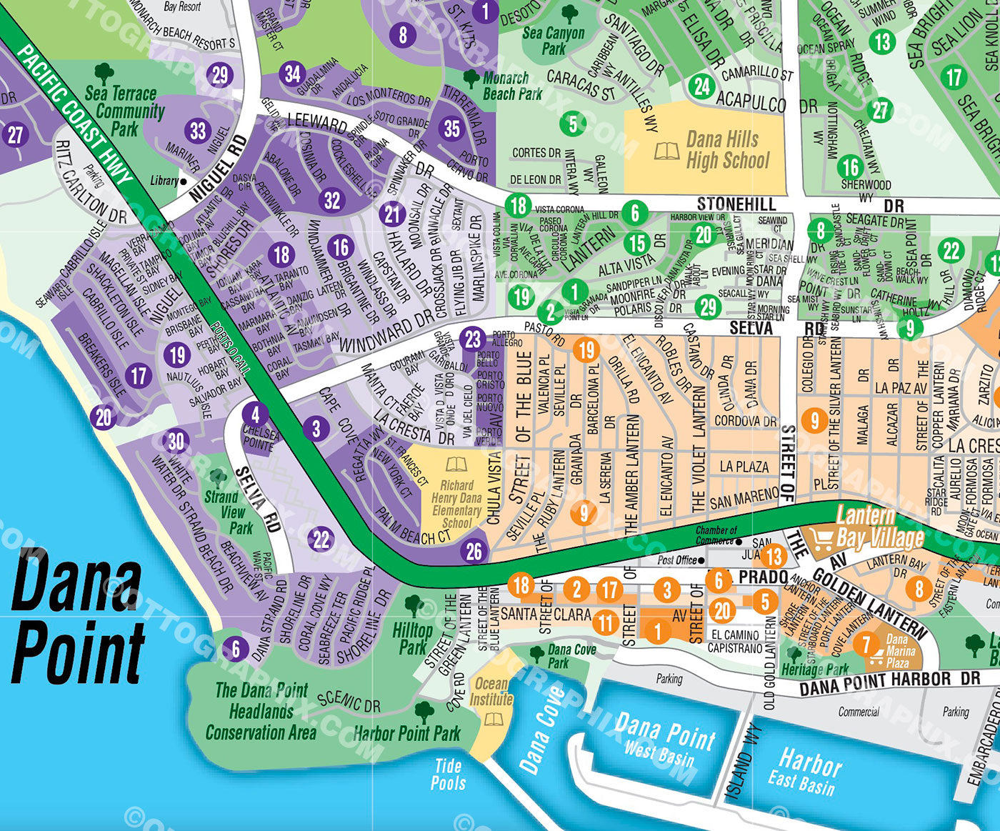 Dana Point Map, Orange County, CA - FILES - PDF and AI, editable, vector, royalty free