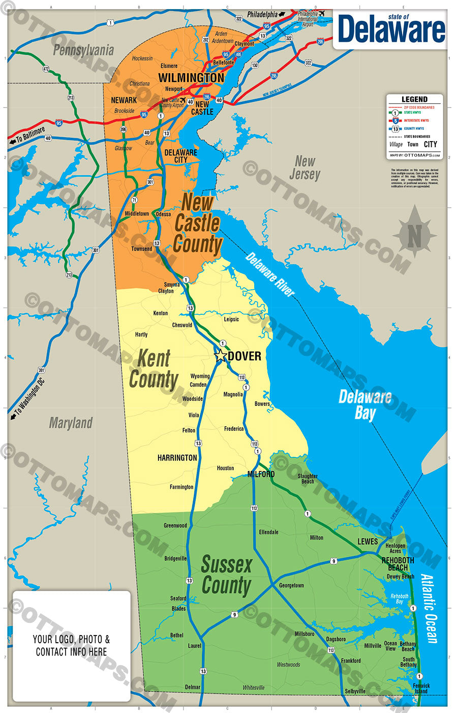 Delaware State Map - FILES - PDF and AI, editable, vector, royalty free