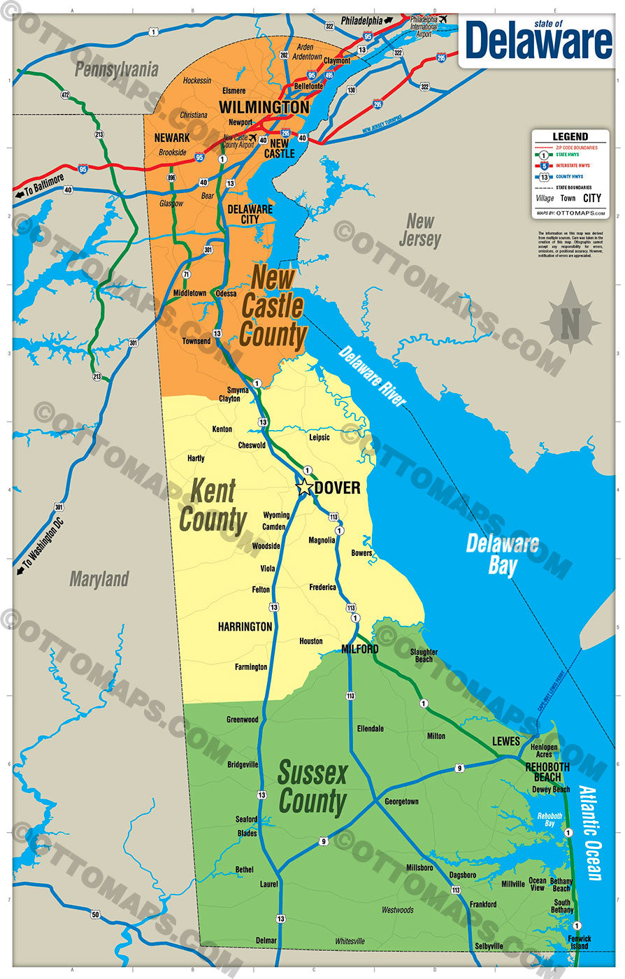 Delaware State Map - PDF, editable, royalty free