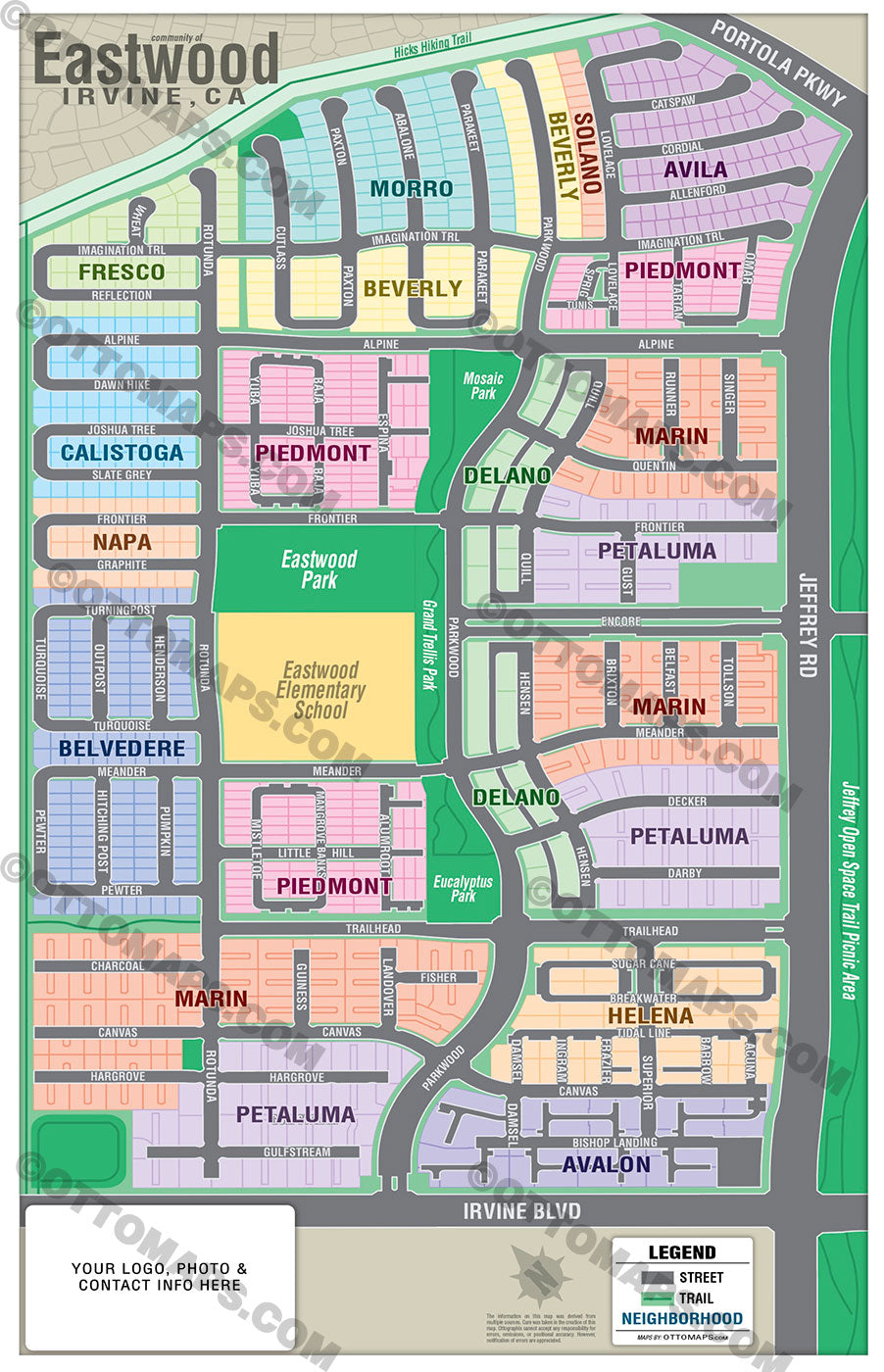 Eastwood Map, Irvine, CA - PDF, editable, royalty free