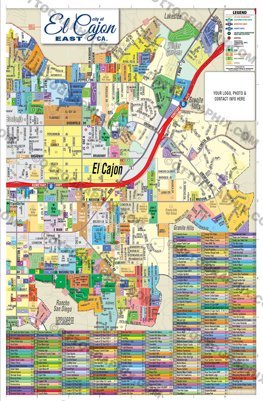 El Cajon Map - PDF, editable, royalty free