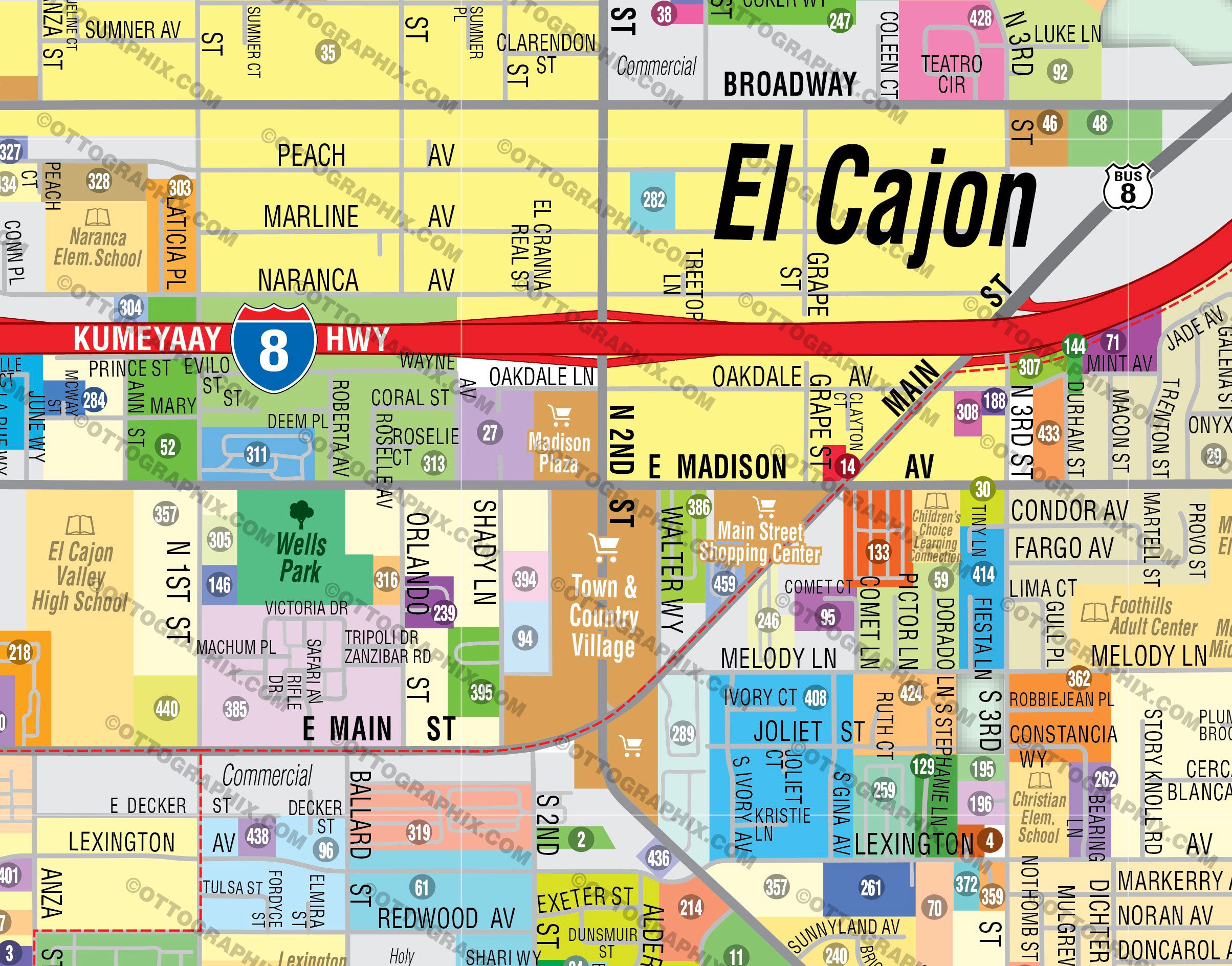 El Cajon Map - PDF, editable, royalty free