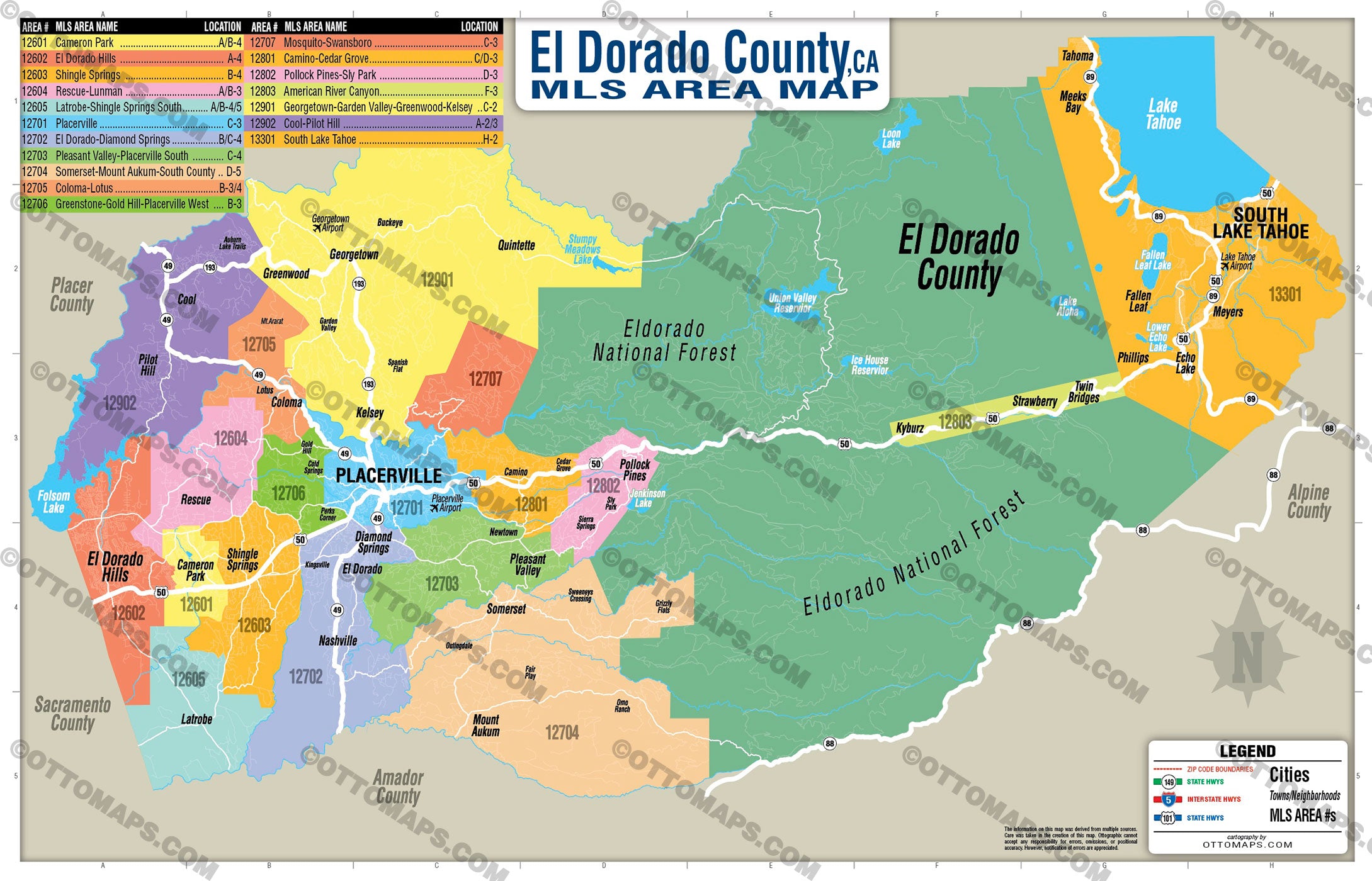 El Dorado County MLS Area Map - California - FILES - PDF and AI, editable, vector, royalty free