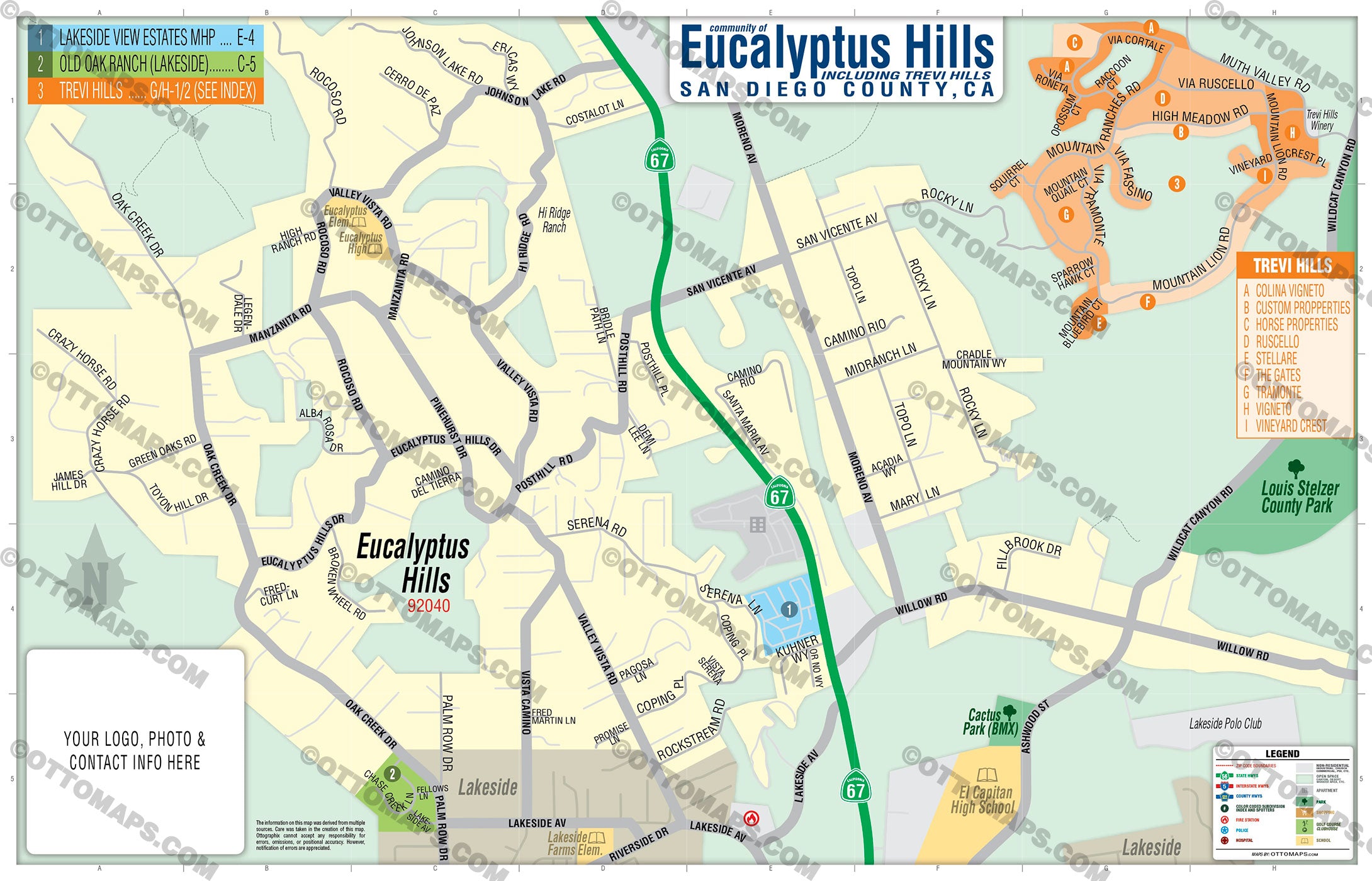 Eucalyptus Hills Map, San Diego County, CA – Otto Maps