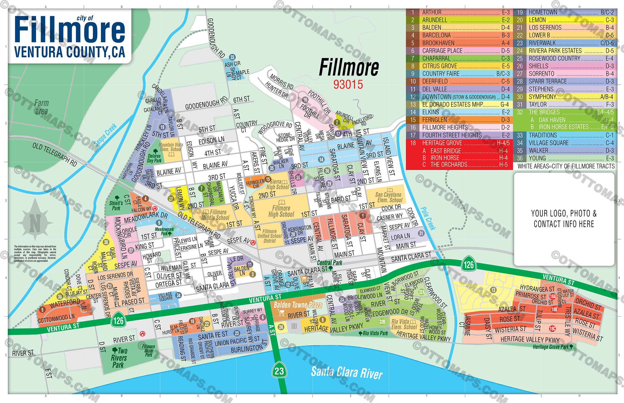 Fillmore Map, Ventura County, CA - FILES - PDF and AI, editable, vector, royalty free