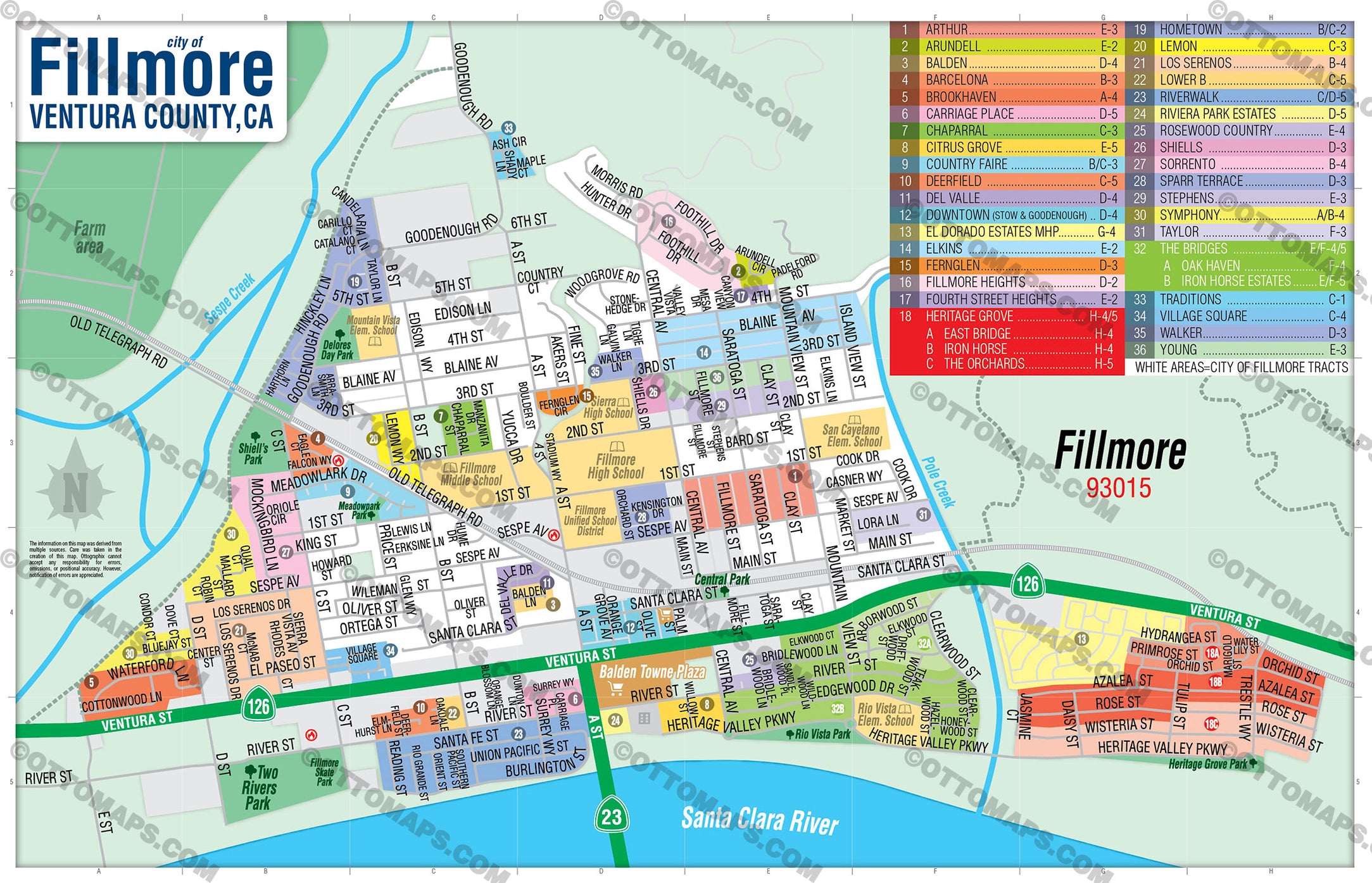 Fillmore Map, Ventura County, CA - FILES - PDF and AI, editable, vector, royalty free