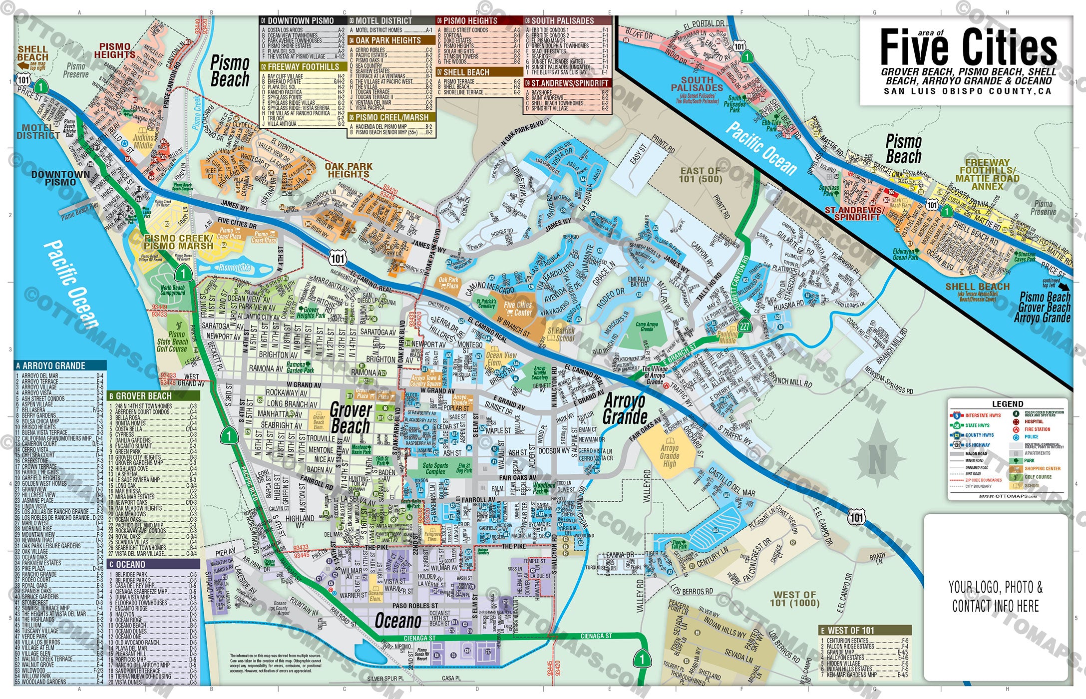 Five Cities Map - San Luis Obispo County - FILES - PDF and AI, editable, vector, royalty free