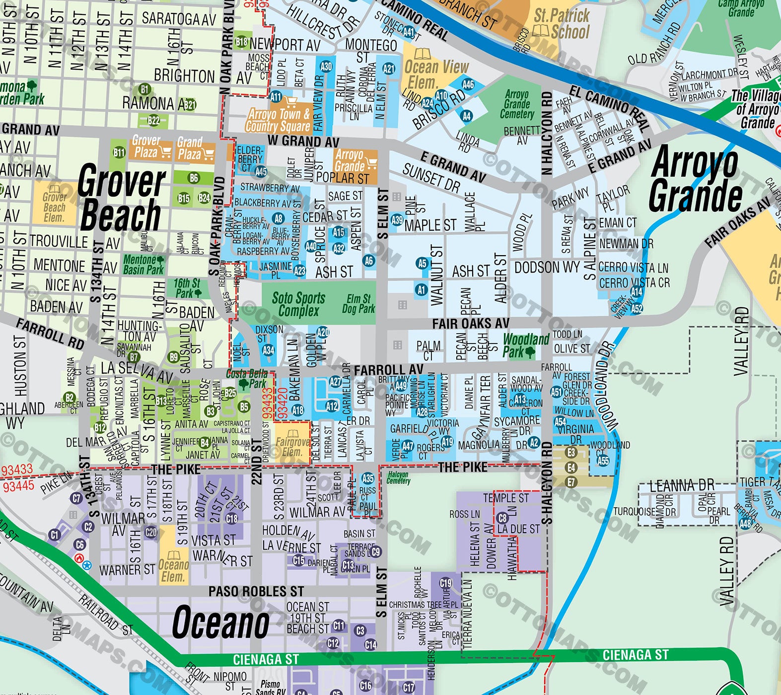 Five Cities Map - San Luis Obispo County - FILES - PDF and AI, editable, vector, royalty free