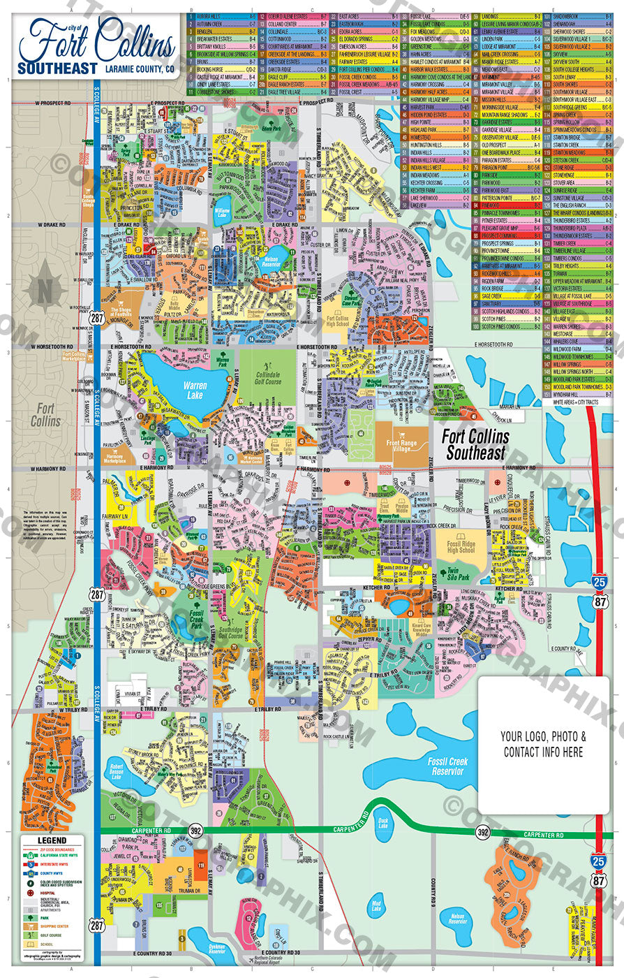 Fort Collins Map, Colorado - PDF, layered, editable, royalty free